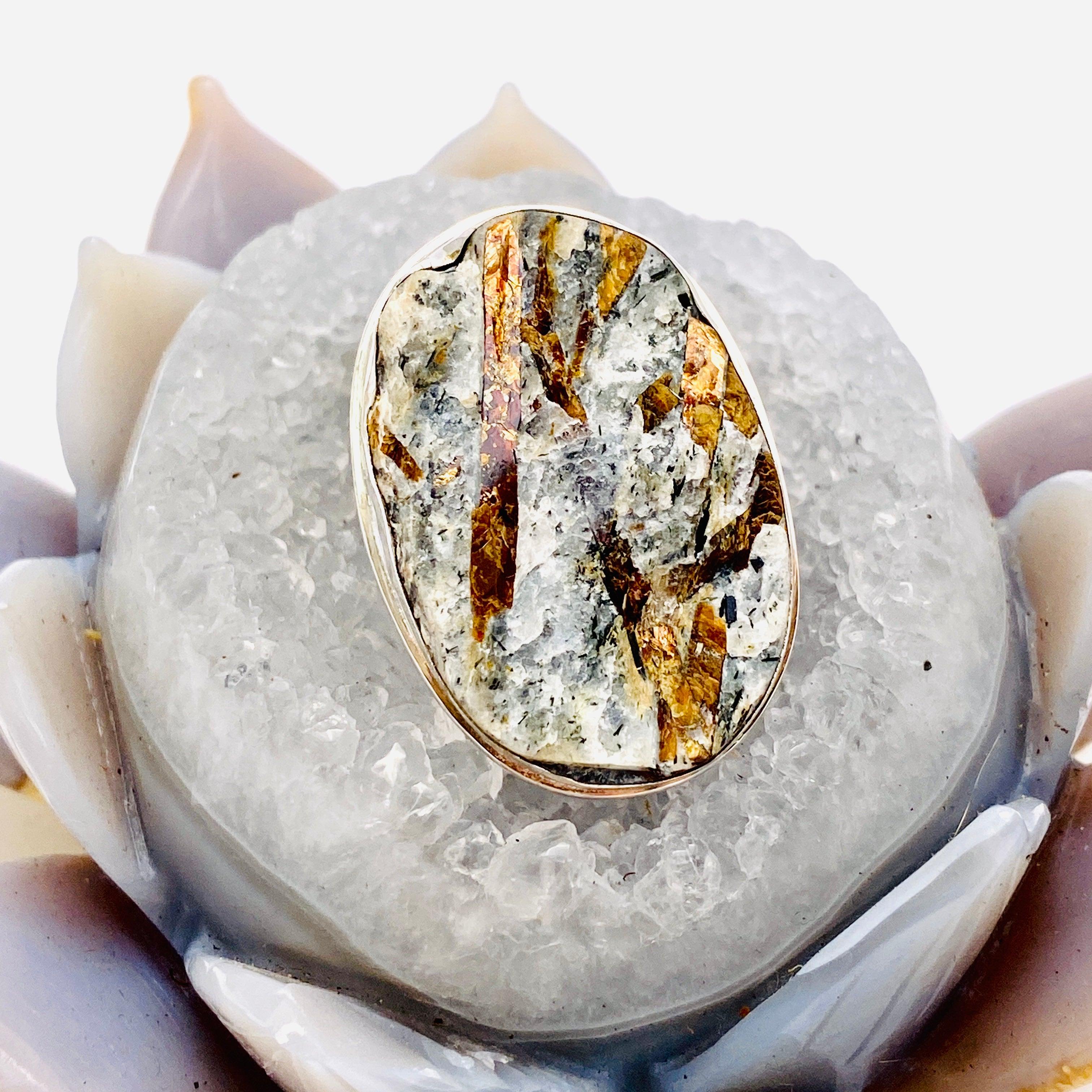 Golden Astrophyllite Oval Ring with Split Band - Size 10 - KRGJ1480 - Elegant Jewelry for Women, Perfect for Weddings, Parties & Gifts