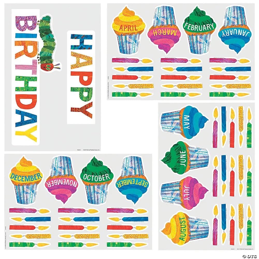 Eric Carle Birthday Mini Bulletin Board Set - 59-Piece Educational Classroom Decor for Preschool & Kindergarten - Perfect for Themed Parties & Learning Activities