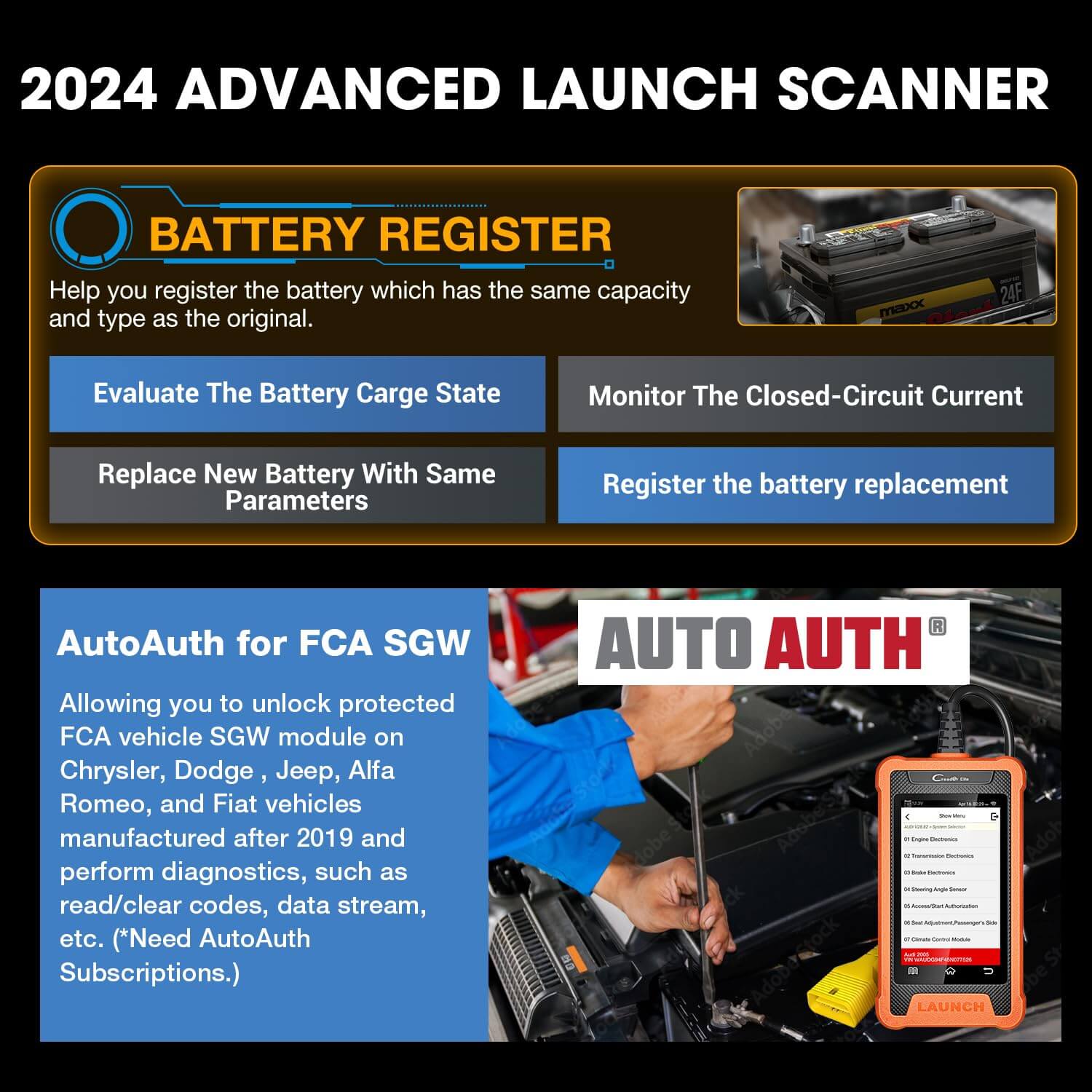 LAUNCH X431 Creader Elite OBD2 Scanner for Chrysler Dodge Jeep - Bidirectional Diagnostic Tool with ABS SRS DPF Scan & Oil Reset - Car Code Reader for Engine Light & Vehicle Maintenance (Works on Chrysler, Dodge, Jeep Models) - Perfect for Auto Repair Shops & DIY Car Diagnostics