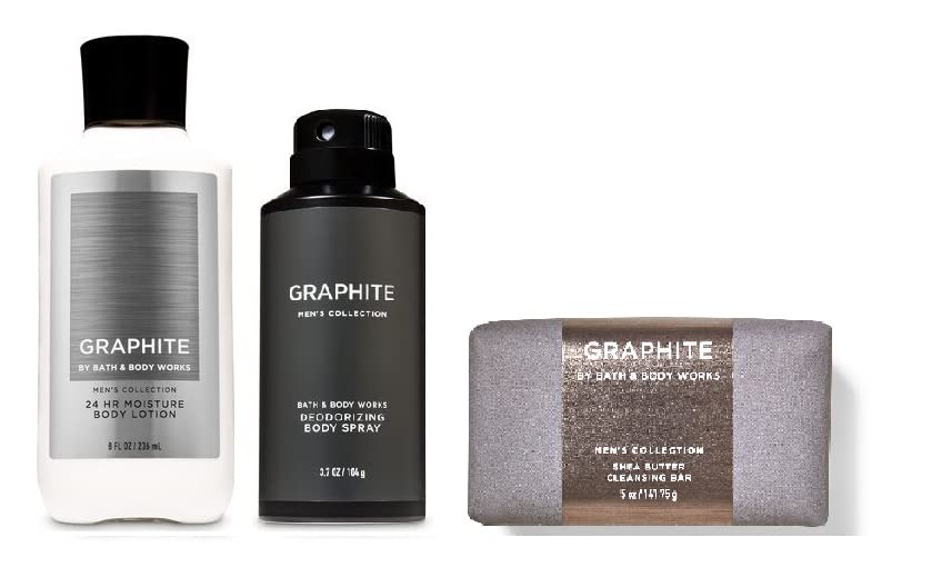 Bath & Body Works Men's GRAPHITE Trio Gift Set - Full Size Body Lotion, Body Spray & Cleansing Bar - Perfect for Gifts, Travel & Daily Skincare Routine