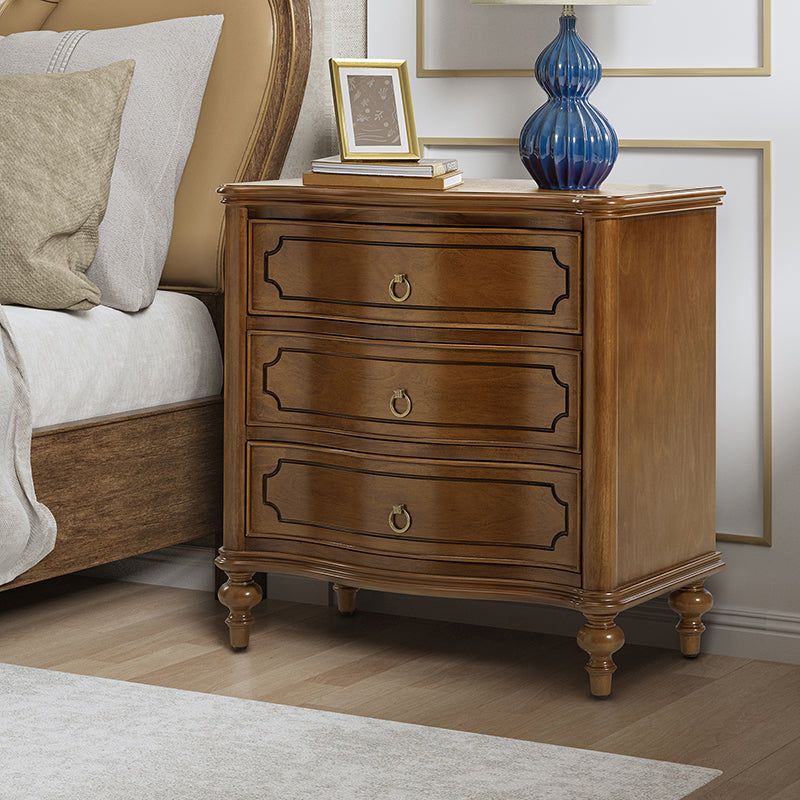 Bernhard 3 Drawer Traditional Nightstand with USB Outlets - Solid Wood Bedside Table for Bedroom, Living Room & Office - Charging Station & Storage Cabinet