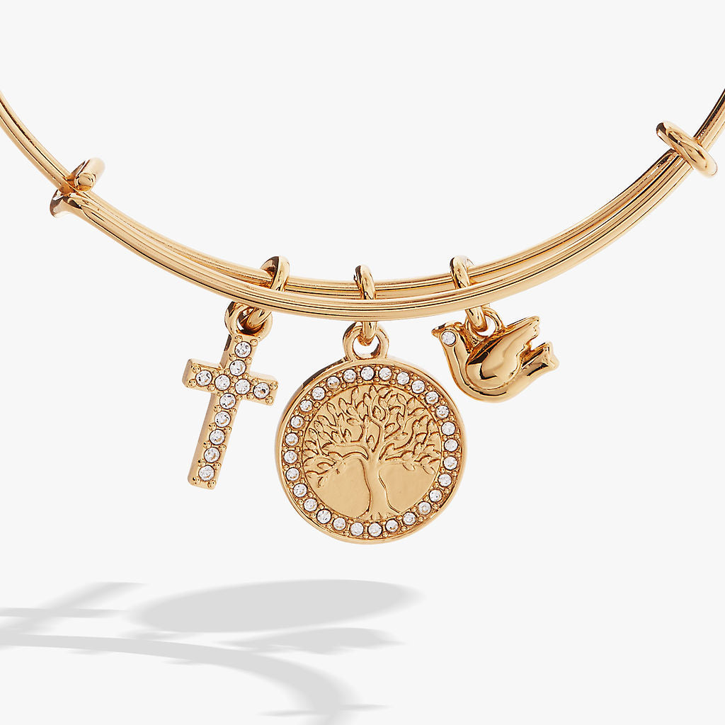Faith and Family Tree of Life Charm Bangle - Sterling Silver Inspirational Jewelry for Women - Perfect for Mother's Day, Baptism & Spiritual Gifts