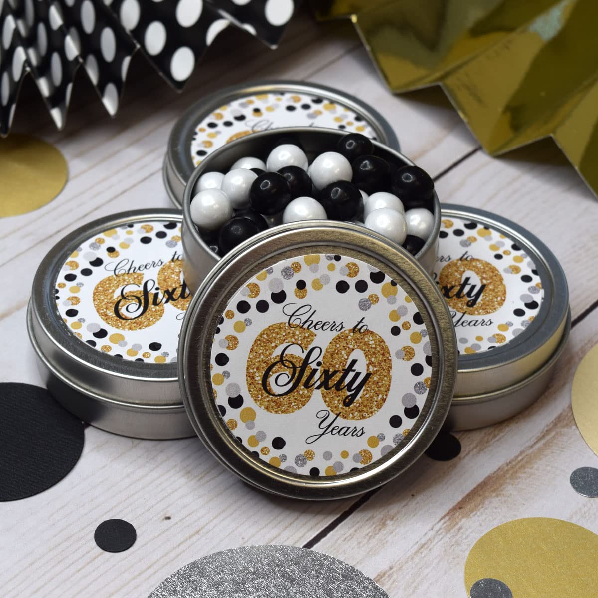 AmandaCreation 60th Birthday Party Stickers - 40 Pack 2 Inch Round Circle Labels for Party Favors, Envelope Seals, Goodie Bags & Gift Wrapping - Perfect for Anniversary Celebrations, Milestone Events & Special Occasions