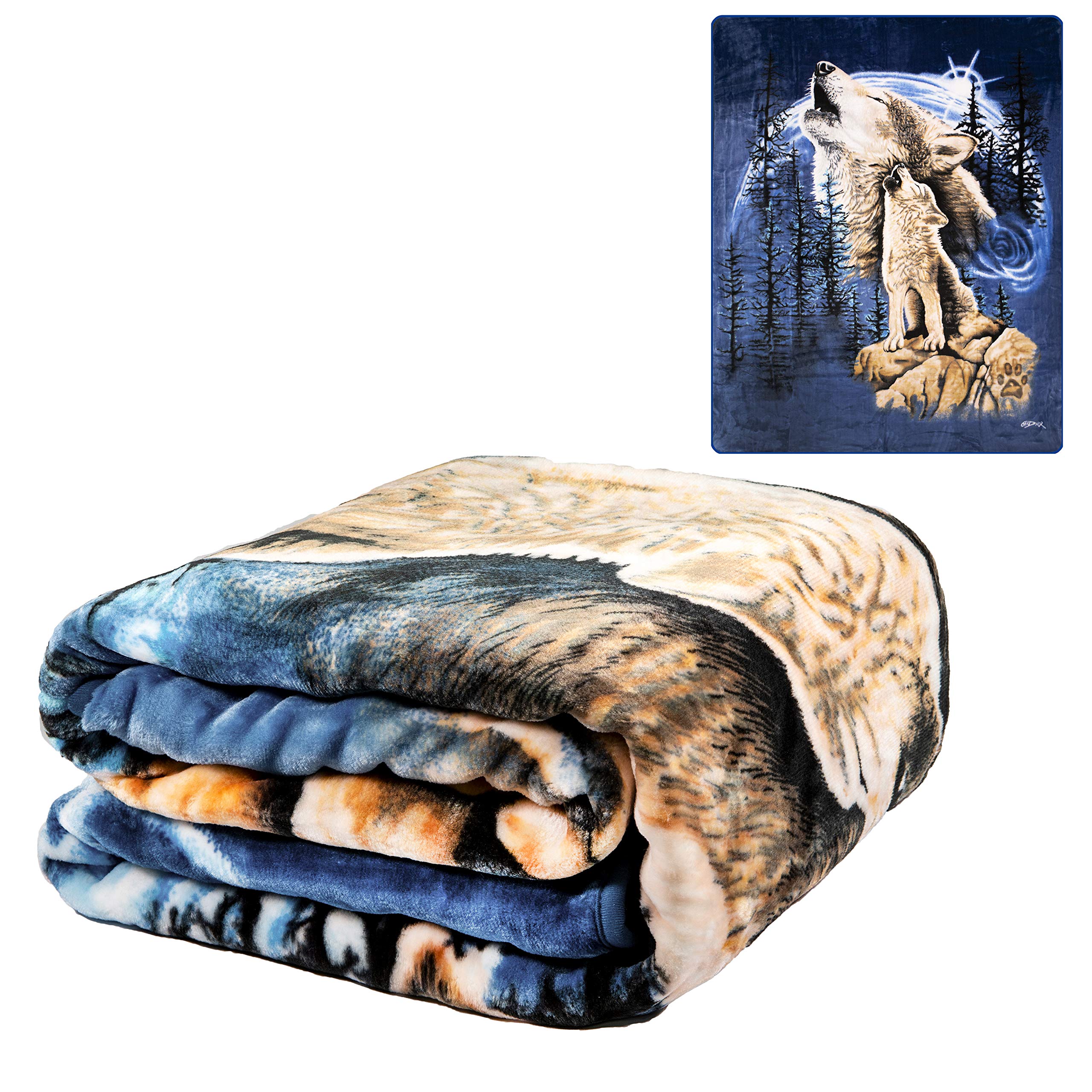 Premium K2 3D-LUSN-0BOA Harmony of Wolves Korean Mink Blanket - Queen Size Soft Faux Fur Throw - Multicolor Luxury Bedding for Winter Warmth, Couch Decor & Cozy Home Comfort