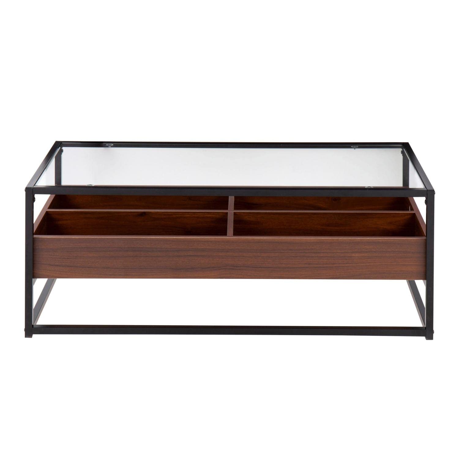 LumiSource Modern Glass Coffee Table with Storage - Wooden Living Room Center Table, Small Coffee Table for Home Decor | Perfect for Living Room, Lounge & Office Spaces