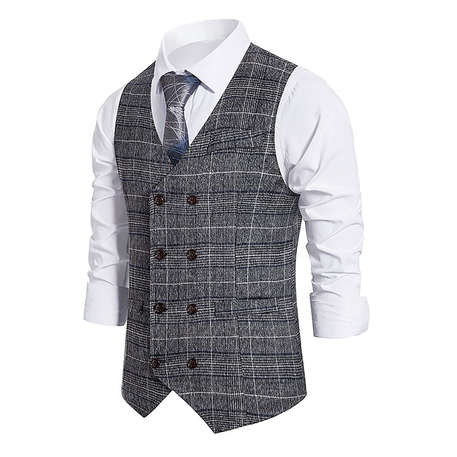 Men's Slim Fit Plaid Business Suit Vest - Formal Waistcoat & Casual Sleeveless Jacket for Office, Wedding & Business Events | Breathable Dress Tops for Professional & Smart Casual Occasions