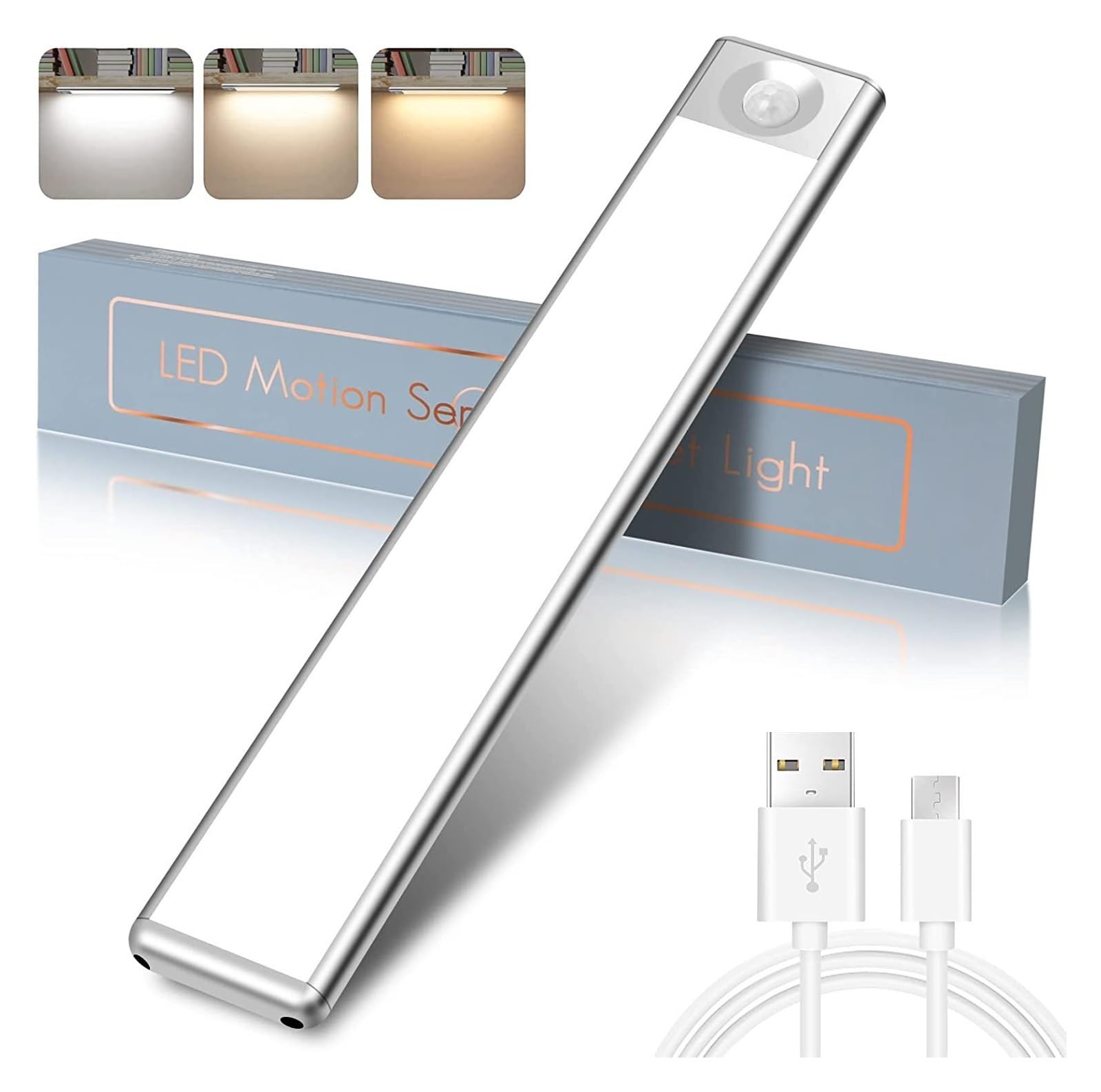 1 PCS USB Rechargeable Night Light with Motion Sensor - Smart LED Closet Light for Wardrobe, Cabinet, Hallway (40 LED Beads, Warm Yellow Light) - Perfect for Bedroom, Nursery, Bathroom & Stair Safety Lighting