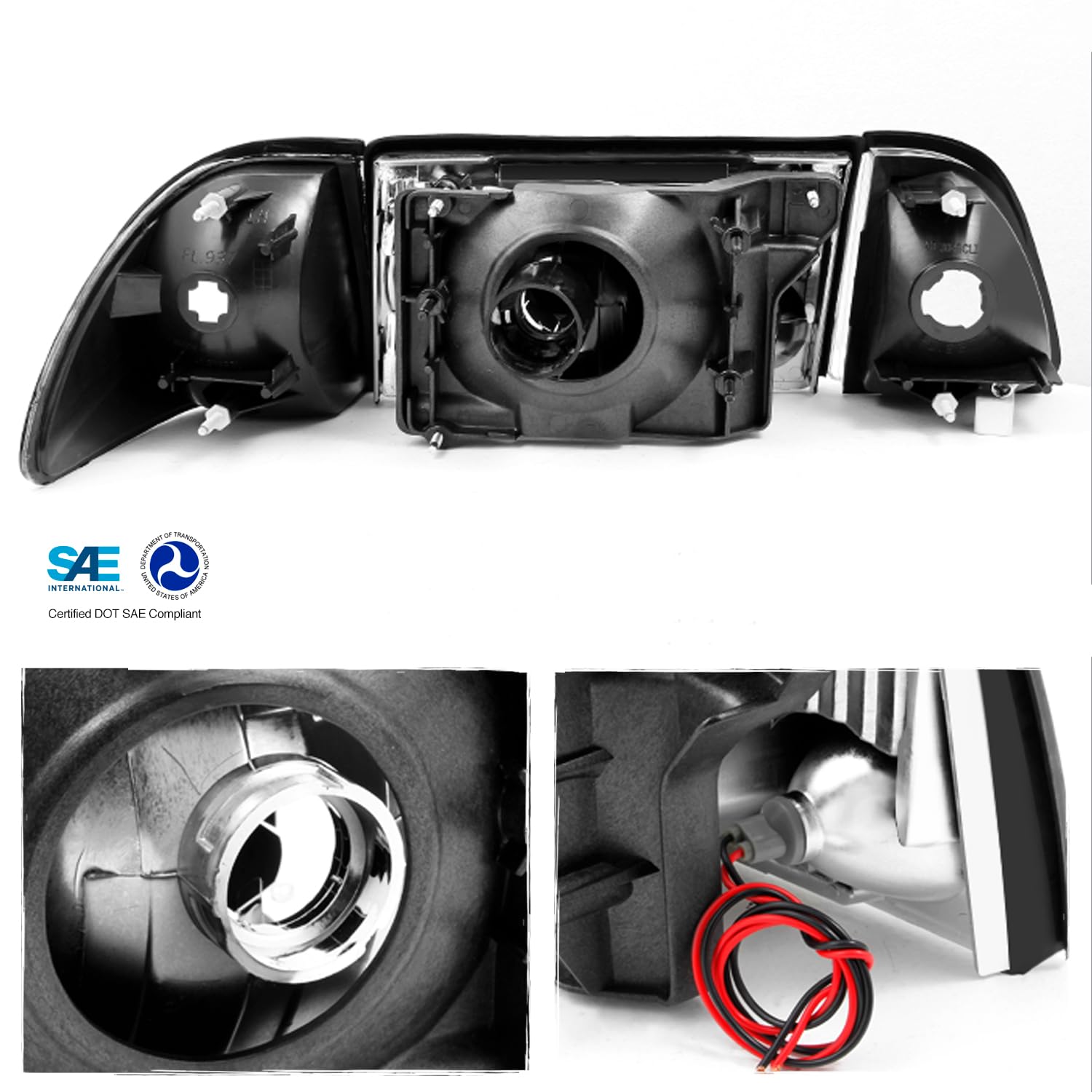AKKON Smoked Headlights for Ford Mustang - Complete 6Pcs Replacement Set with Corner & Parking Lights | Upgrade Your Ride's Style & Night Visibility