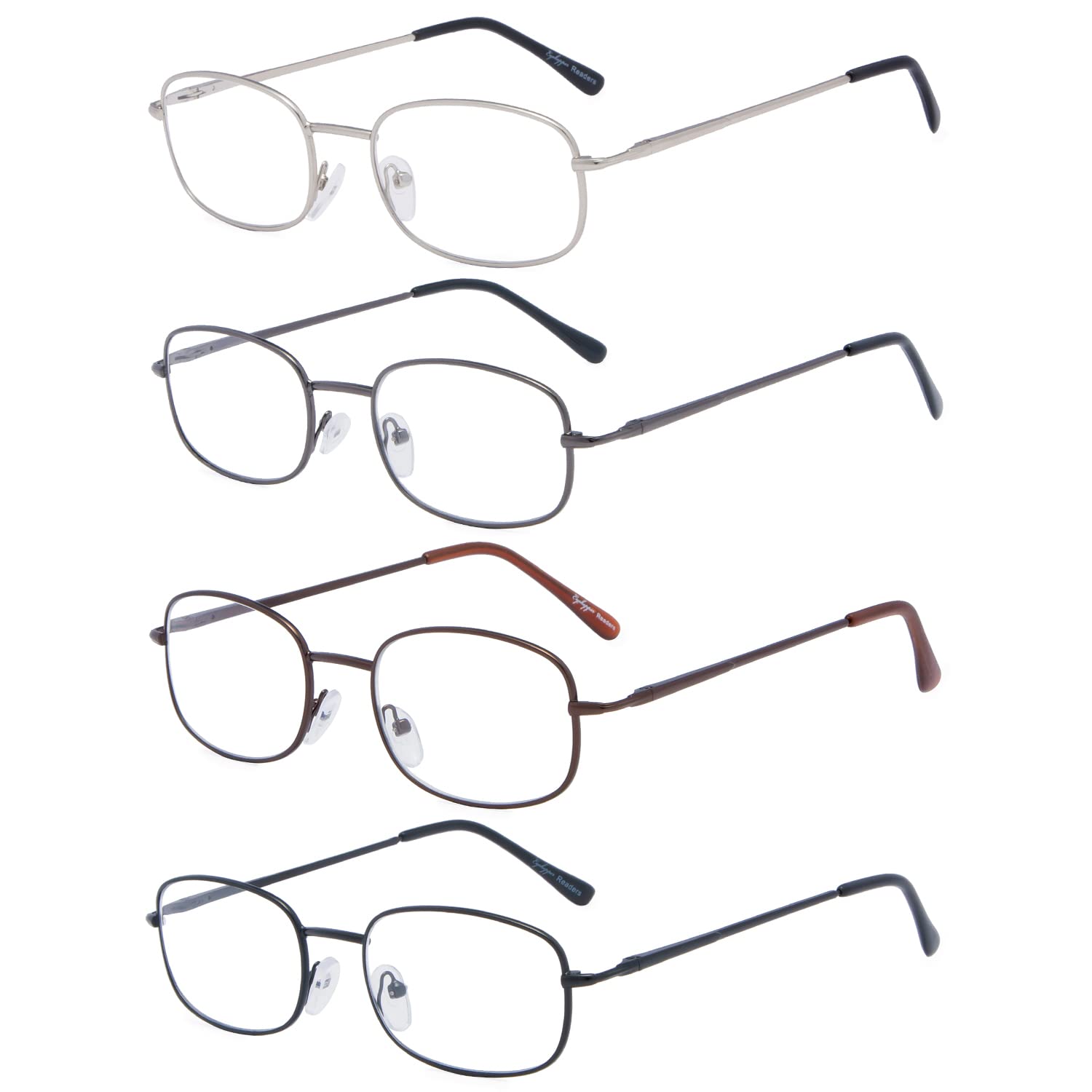 Eyekepper 4 Pairs Reading Glasses - Lightweight Metal Frame Readers with Spring Hinges for Men & Women - Fashionable & Durable for Reading, Computer Use & Office Work