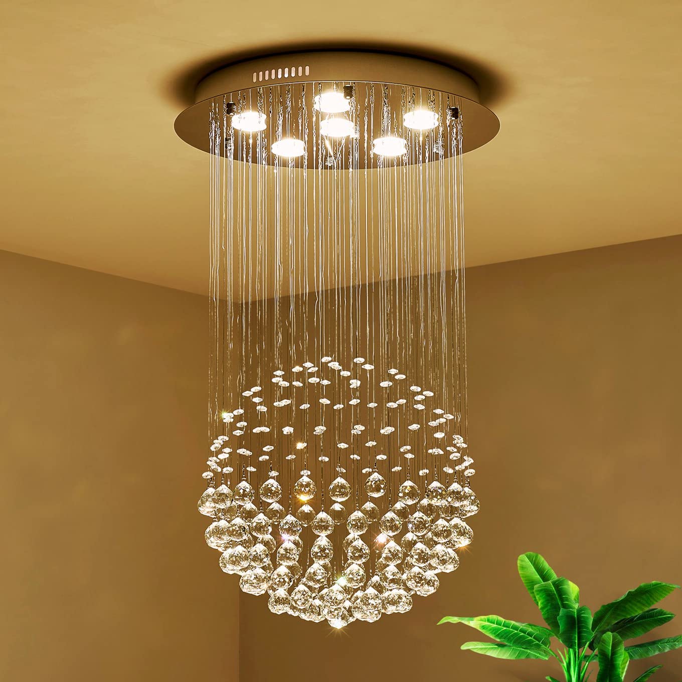 Modern K9 Crystal Raindrop Chandelier - Saint Mossi Flush Mount LED Ceiling Light Fixture with 6 GU10 Bulbs (H32