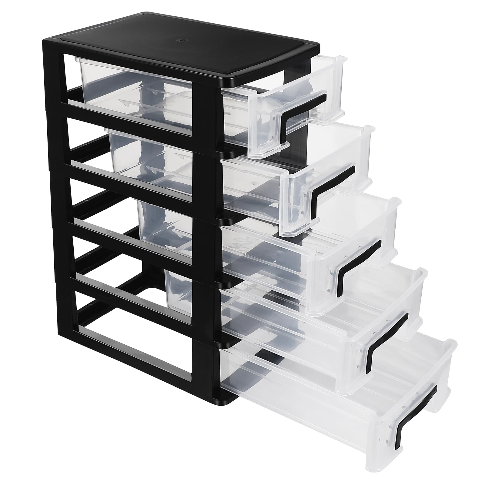 5-Tier Plastic Storage Drawer Cabinet - Portable Transparent Organizer for Closet, Desktop & Home Organization (Black, 5.9x8.3x12.3in) - Perfect for Office Supplies, Crafts, Makeup & Small Item Storage