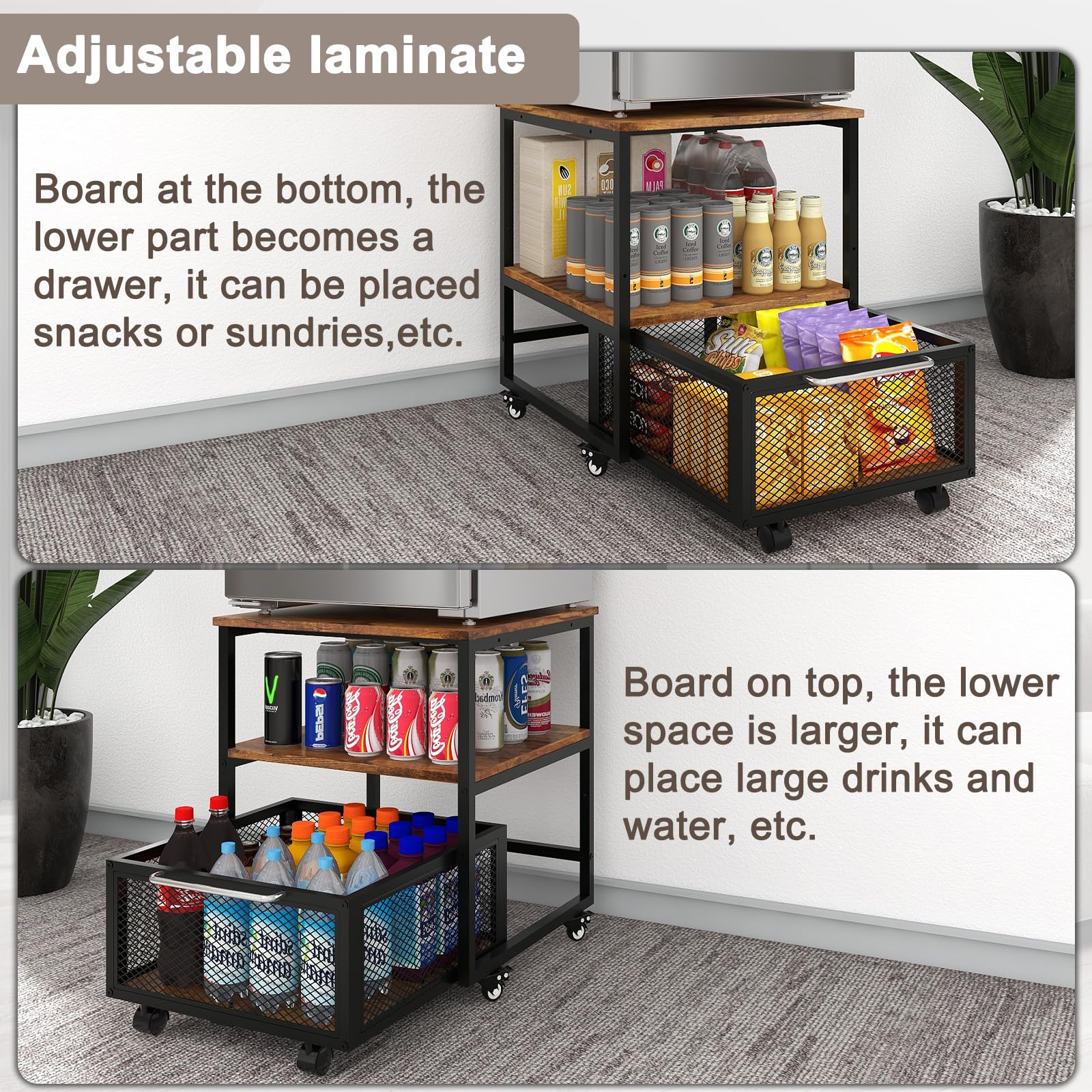 PUNCIA 19.7x19.7 Inch Heavy Duty Mini Fridge Stand with Storage & 4 Lockable Wheels - Compact Beverage Refrigerator Table for Coffee Bar, Office, Home, Bedroom & Dorm - Perfect for Small Spaces & Drink Storage Organization