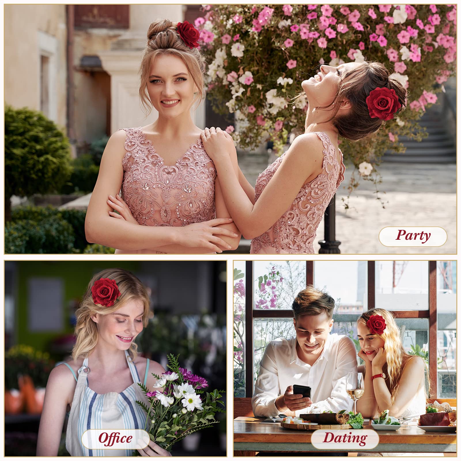 Waydress 30 Packs Red Rose Hair Clips - 4 Inch Floral Hairpins for Bridal, Wedding, Prom & Party Hair Accessories - Perfect for Bridesmaids, Flower Girls & Special Occasions