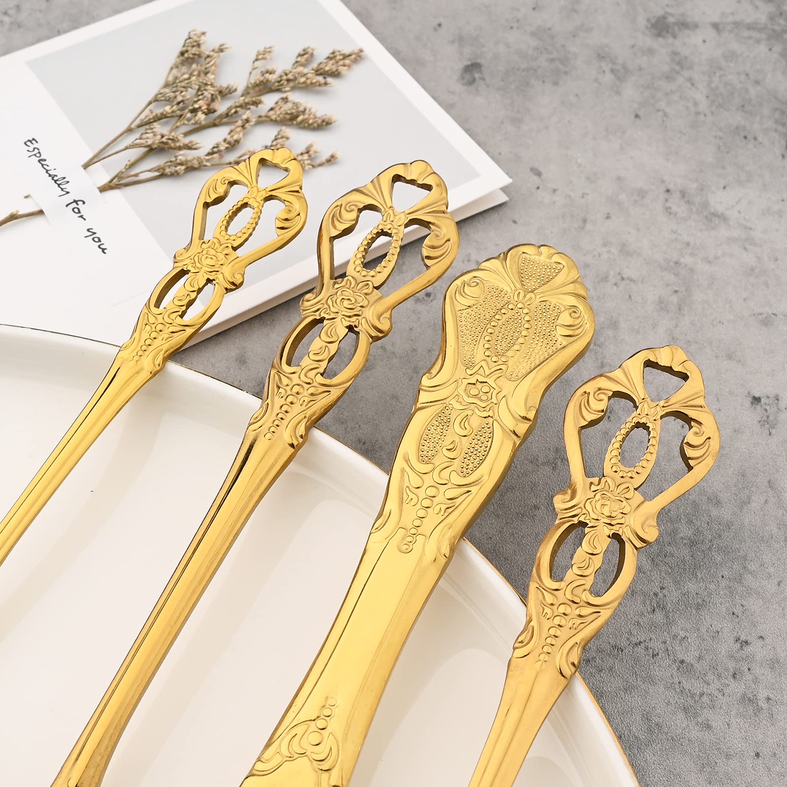8-Piece Luxury Royal Silverware Set, 18/10 Stainless Steel Gold Flatware Set Service for 2 - Modern Mirror Polished Cutlery Set with Forks, Spoons & Knives - Dishwasher Safe - Perfect for Fine Dining, Wedding Gifts & Elegant Dinner Parties