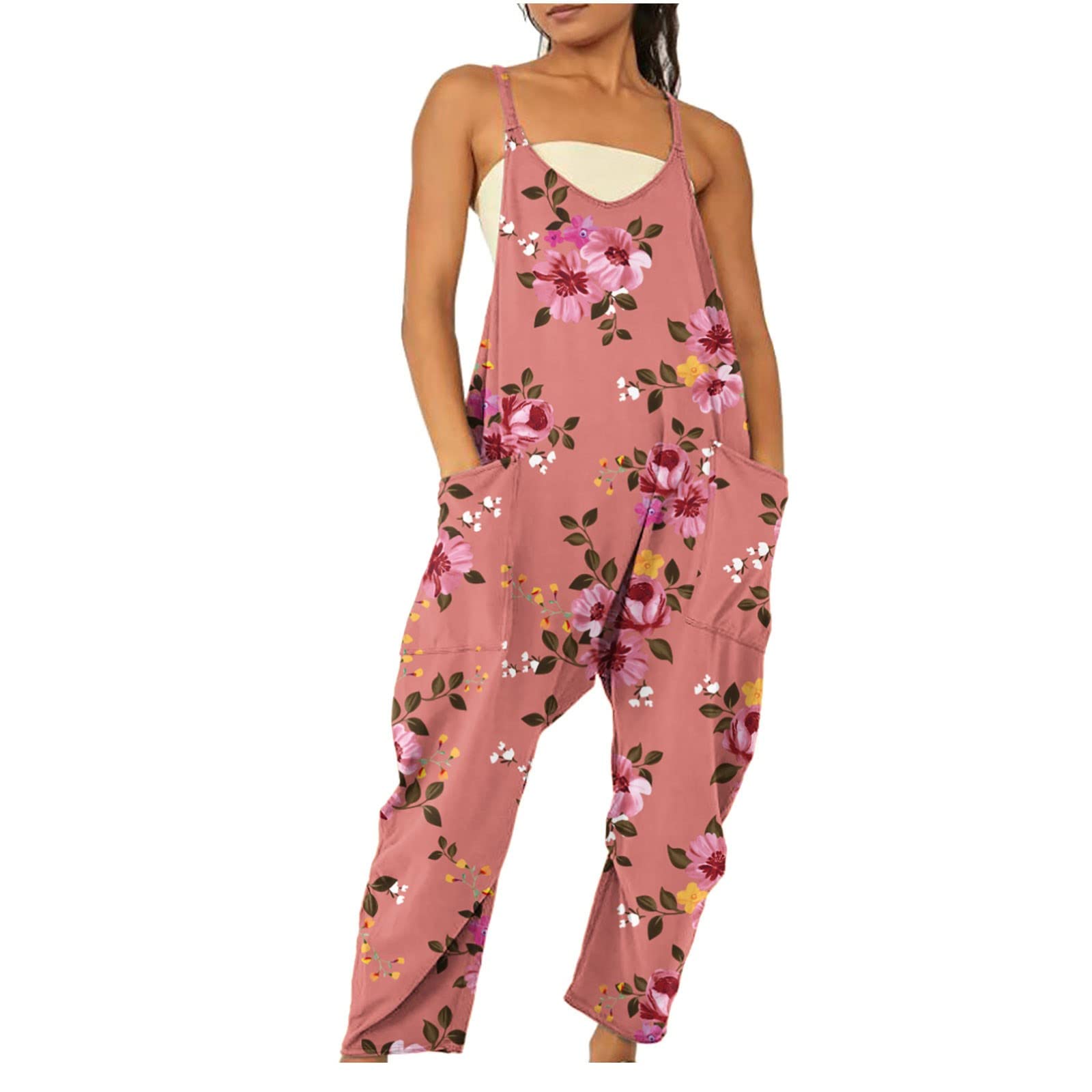 Women's Casual Jumpsuits 2024 | Summer Boho Sleeveless Romper with Graphic Print & Pockets | Wide Leg Lounge Overalls for Beach, Vacation & Everyday Wear