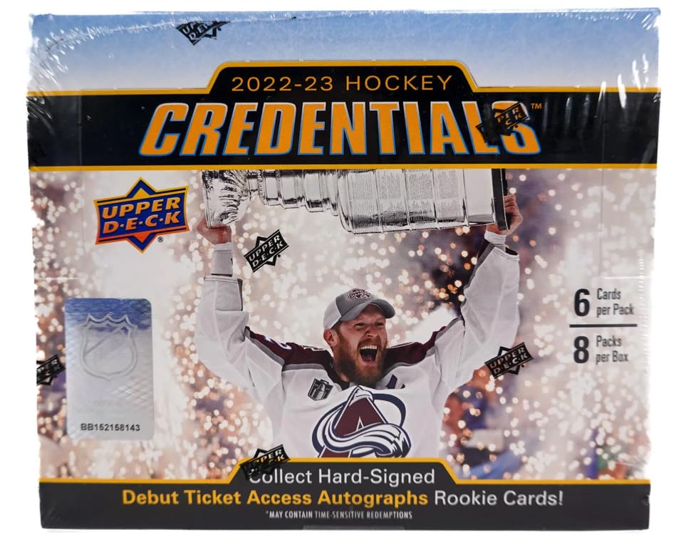 2022-23 Upper Deck Credentials Hockey Hobby Box - 8 Packs (6 Cards Each) | NHL Trading Cards Collection for Collectors & Fans | Perfect for Gifts, Display & Investment