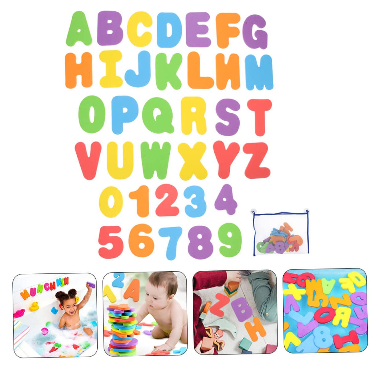 VICASKY 2 Sets Alphabet Patches Toy - Bath Net Bag with Colorful EVA Letter Stickers for Kids, Baby Shower Gifts, Bathtime Learning & Sensory Play