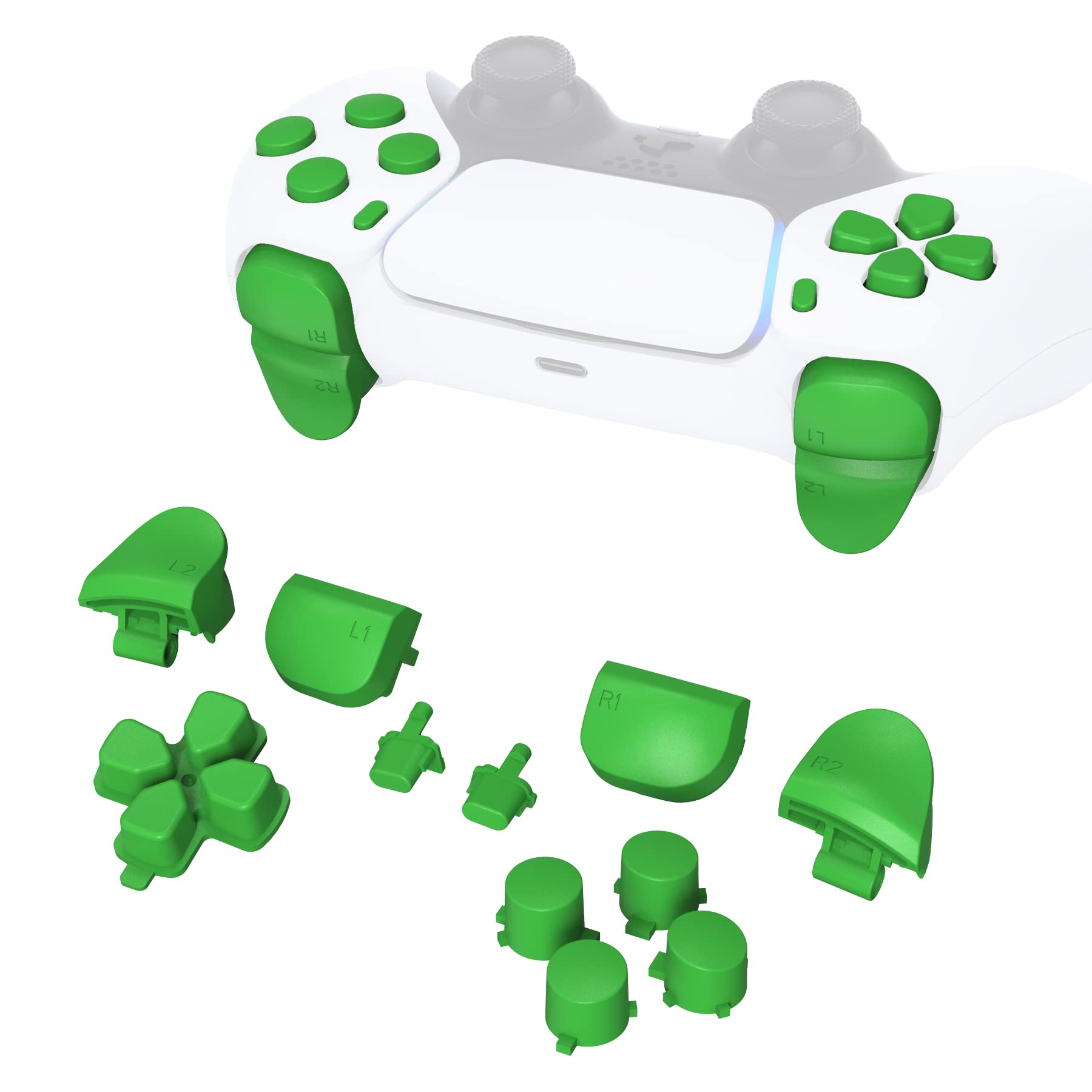 eXtremeRate Green Full Set Replacement Buttons for PS5 Controller - D-pad, R1 L1 R2 L2 Triggers & Share Options (Compatible with BDM-010 & BDM-020) | Gaming Accessories for Enhanced Playstation 5 Experience