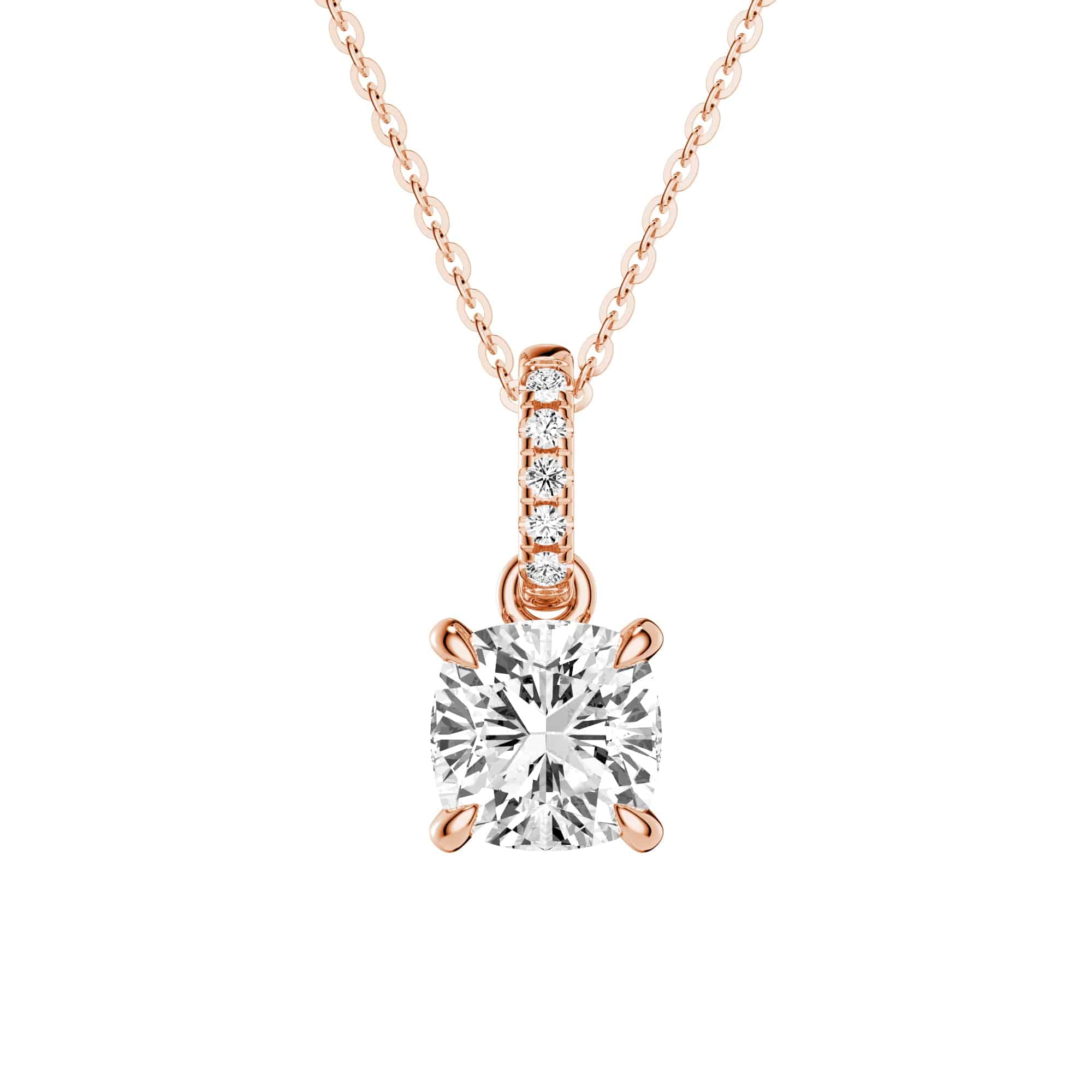 Exquisite Cushion Cut Moissanite Hidden Halo Pendant Necklace with Moissanite Bail - Elegant Jewelry Gift for Women, Perfect for Weddings, Anniversaries & Special Occasions