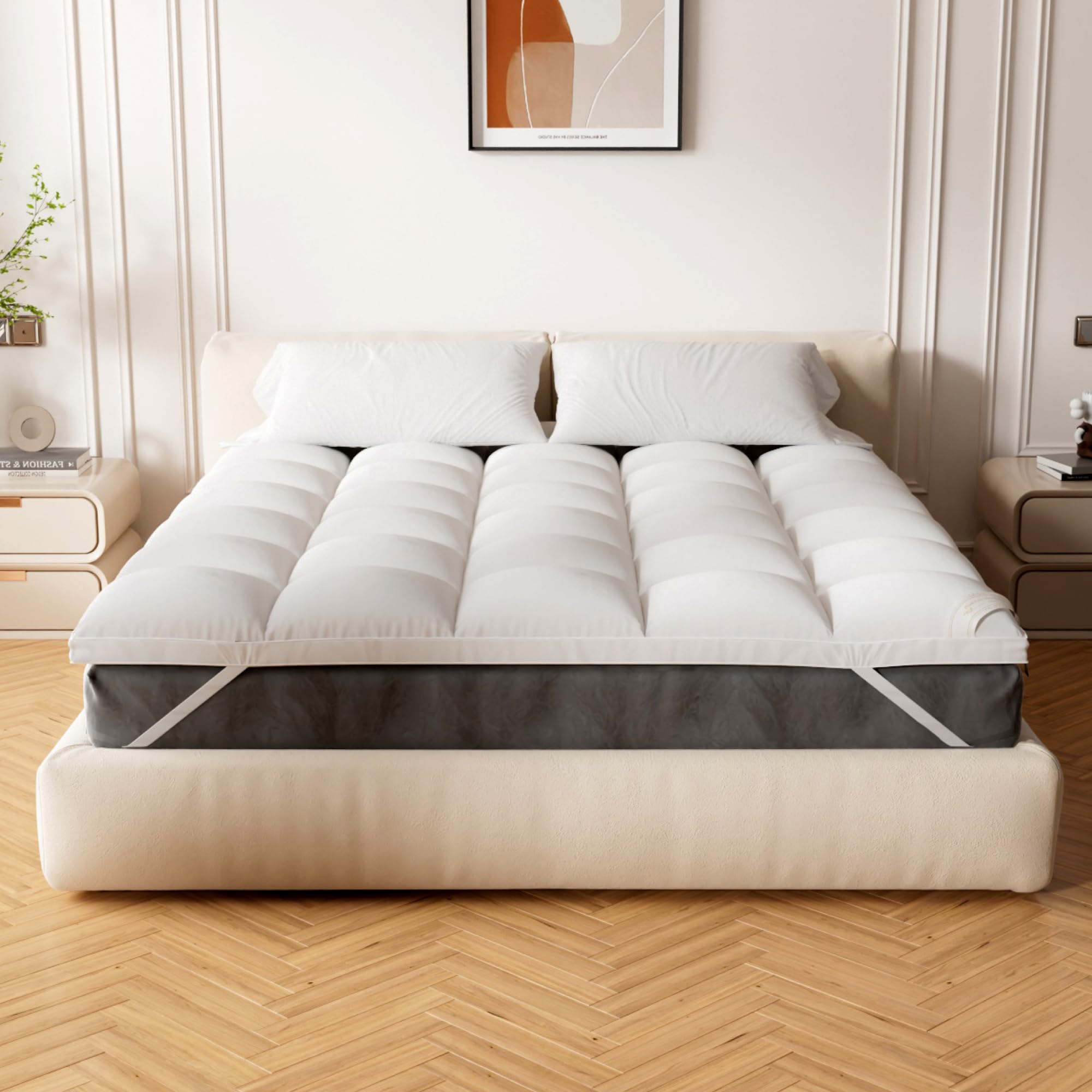 Extra Thick King Size Mattress Topper for Back Pain Relief & Cloud-Like Sleep - 1400GSM Cooling Plush Pillow Top Bed Topper for Firm Mattresses (Fits 6”-22”) - Perfect for Side Sleepers, Hot Sleepers & Pressure Point Relief