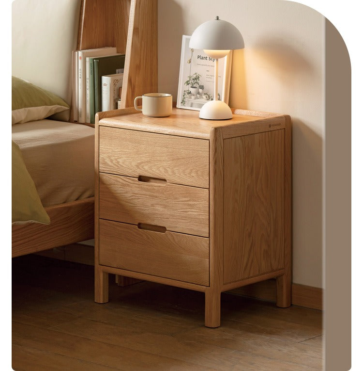 Solid Oak Wood Nightstand - Modern Nordic Style Bedside Table for Bedroom, Living Room, or Office