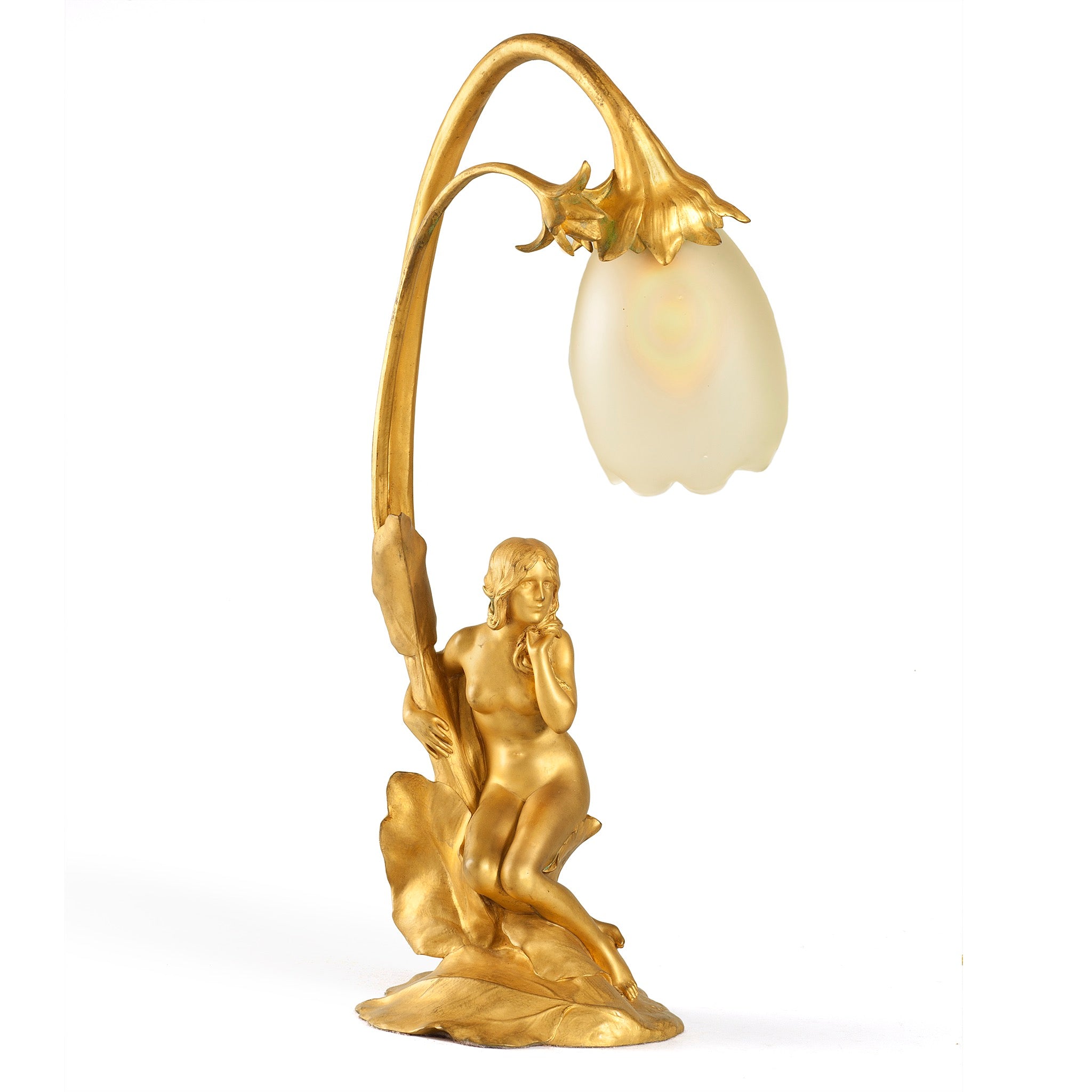 Maurice Bouval Femme aux Nénuphars Art Nouveau Figural Sculpture with LED Lighting - Elegant Home Decor for Living Room, Bedroom, or Office