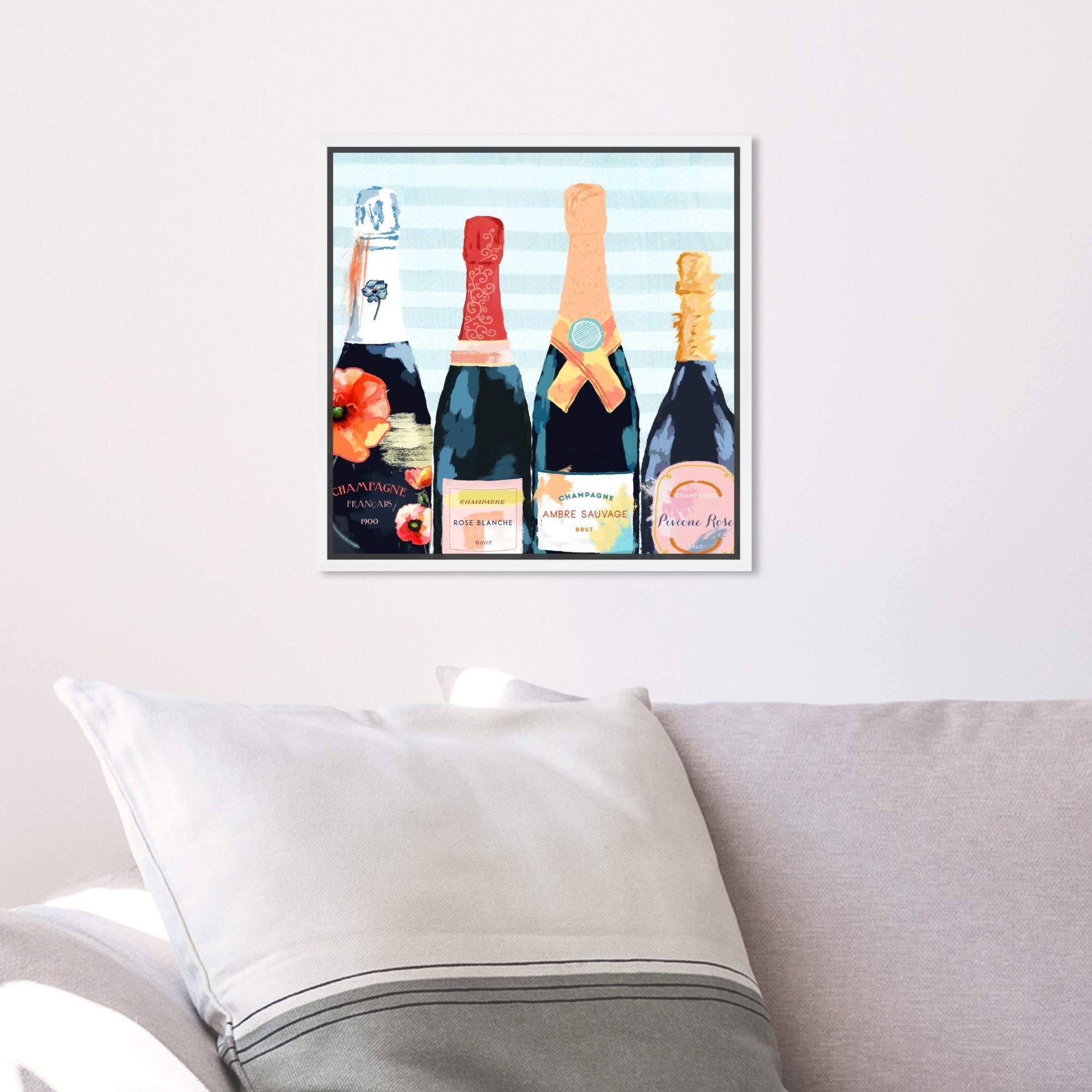 Oliver Gal Artist Co. - Blue & Orange Champagne Floral Framed Wall Art Canvas Print | 12x12 Inches | Modern Home Decor for Dining Room, Bar, Kitchen | Perfect Gift for Wine & Cocktail Lovers