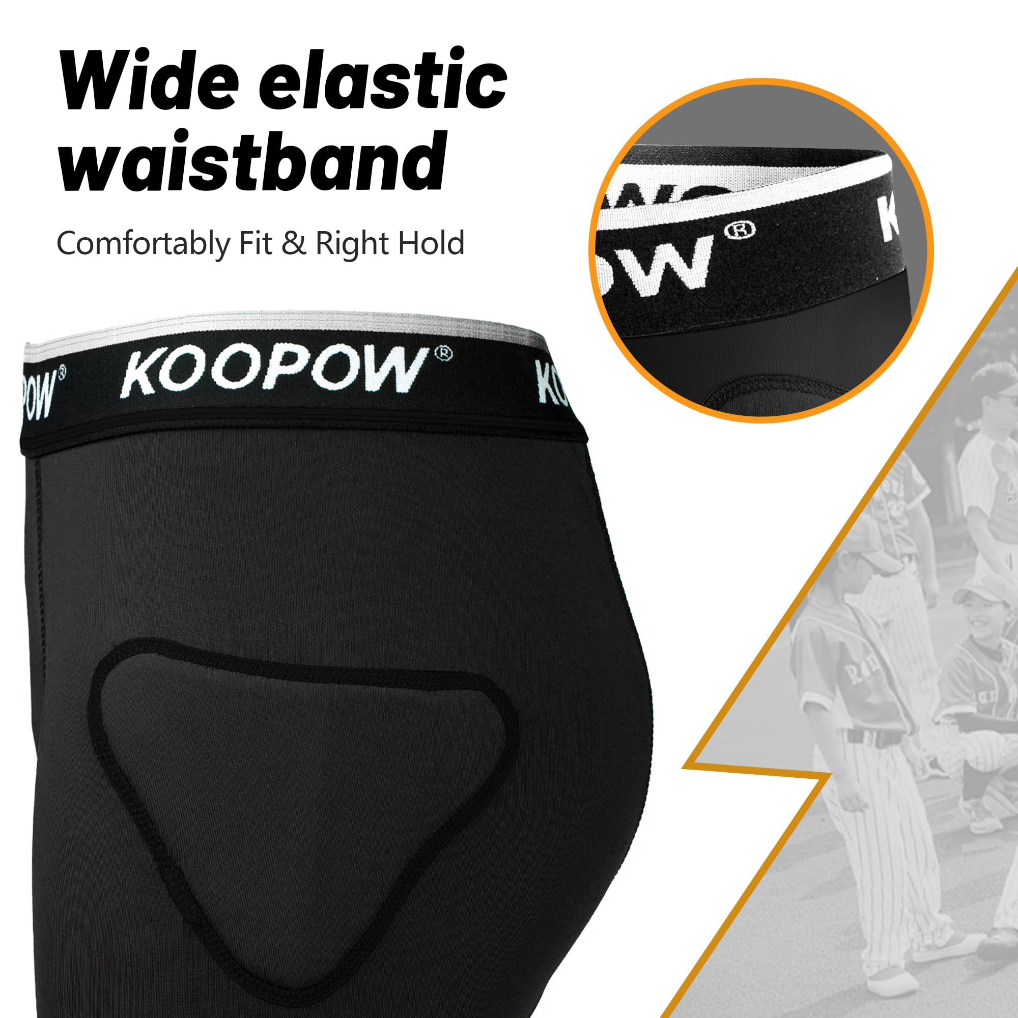 KOOPOW Youth Boys Padded Sliding Shorts with Soft Protective Athletic Cup - Baseball Football Lacrosse Protective Gear for Kids - Perfect for Training, Games & Sports Safety