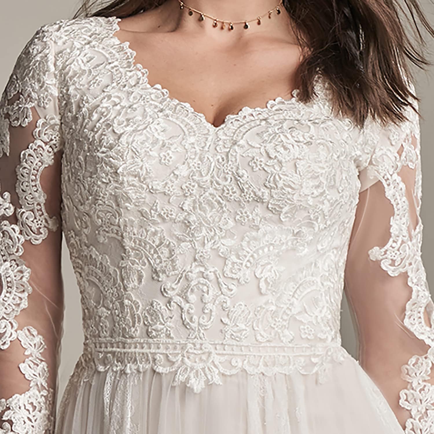 2025 Women's Lace Beach Wedding Dress - V Neck Tulle Applique Bridal Gown with Long Sleeves | Perfect for Beach Ceremonies, Destination Weddings & Boho Bridal Style
