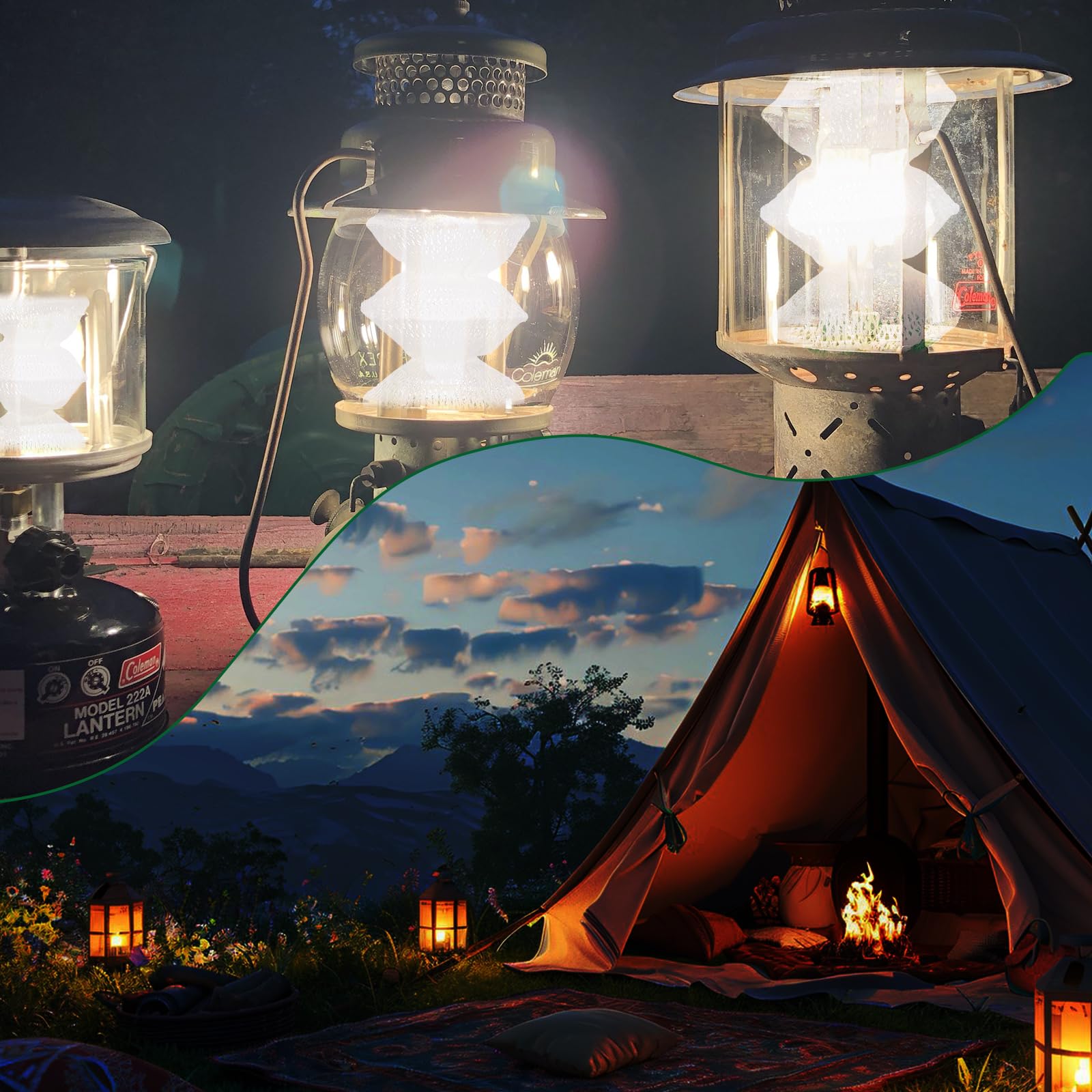 6 Pack Lantern Mantles - 3-Layer Gas Lamp Mantles with 2 Installation Clips, Accordion Shape for Propane & Kerosene Lanterns - Durable Replacement Mantles for Outdoor Camping, Hiking, Backyard Lighting and Emergency Preparedness