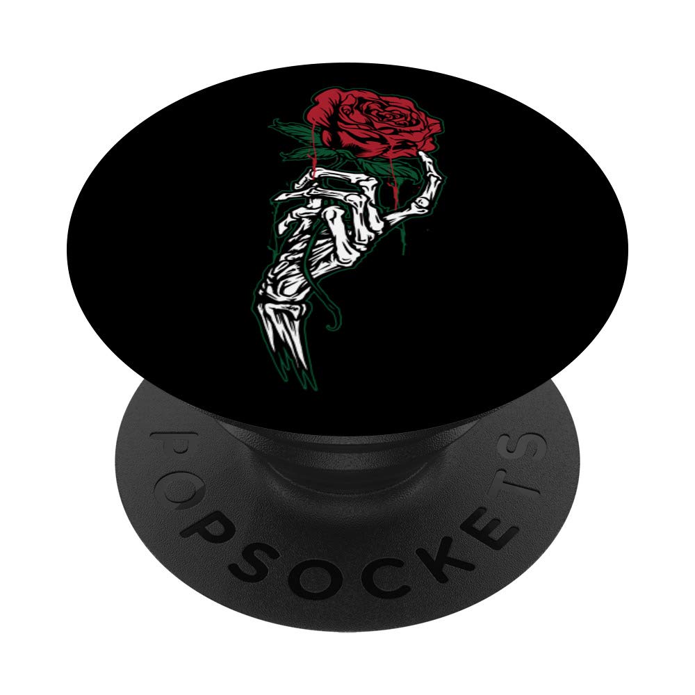 White Skeleton Hand Holding Red Rose Tattoo PopSockets Grip & Stand - Phone & Tablet Accessory for Gothic Lovers, Halloween Decor, Alternative Style