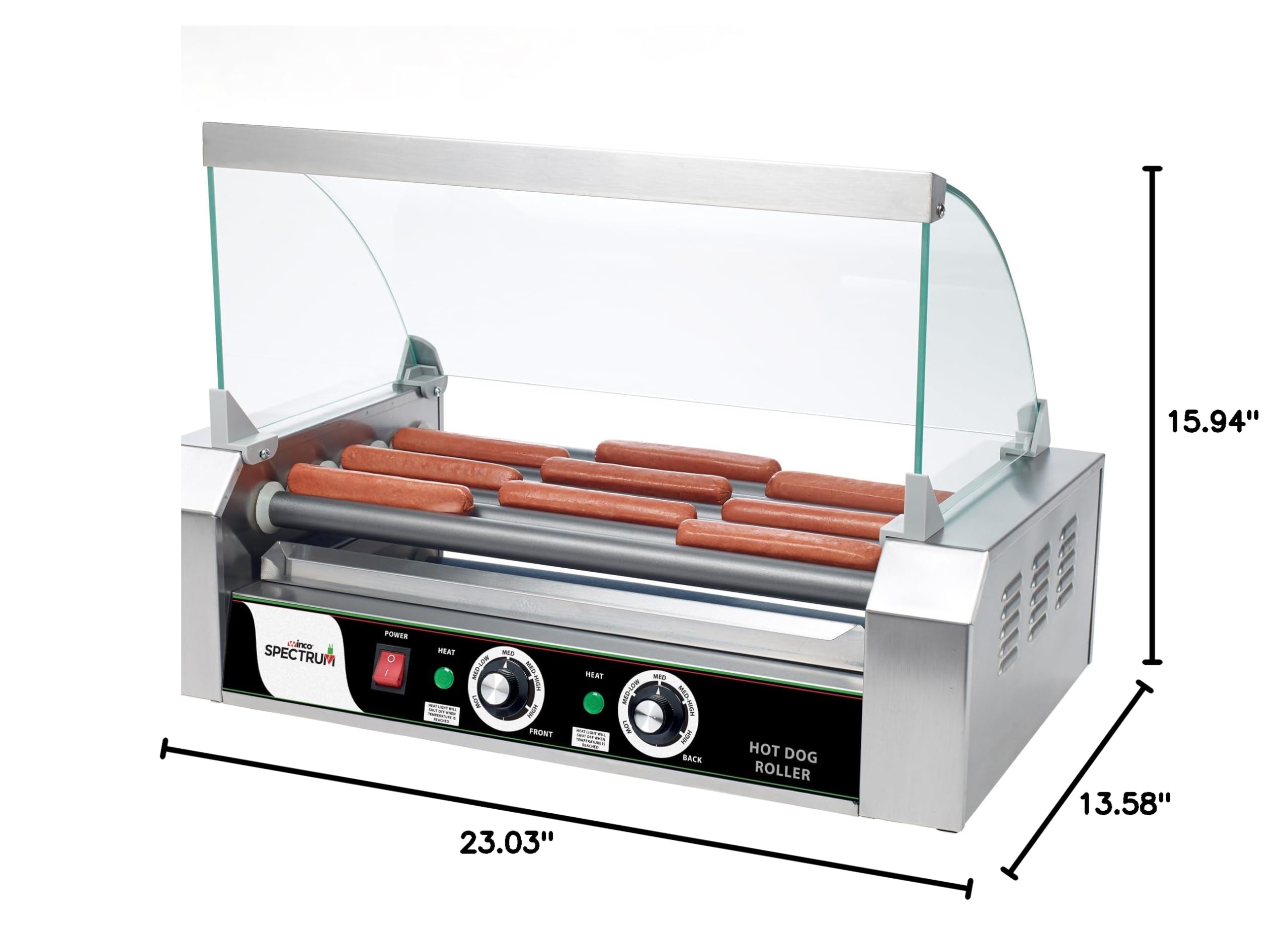 Winco EHDG-7R Commercial Electric Hot Dog Grill with 7 Stainless Steel Rollers - Silver | Perfect for Restaurants, Food Trucks & Concession Stands
