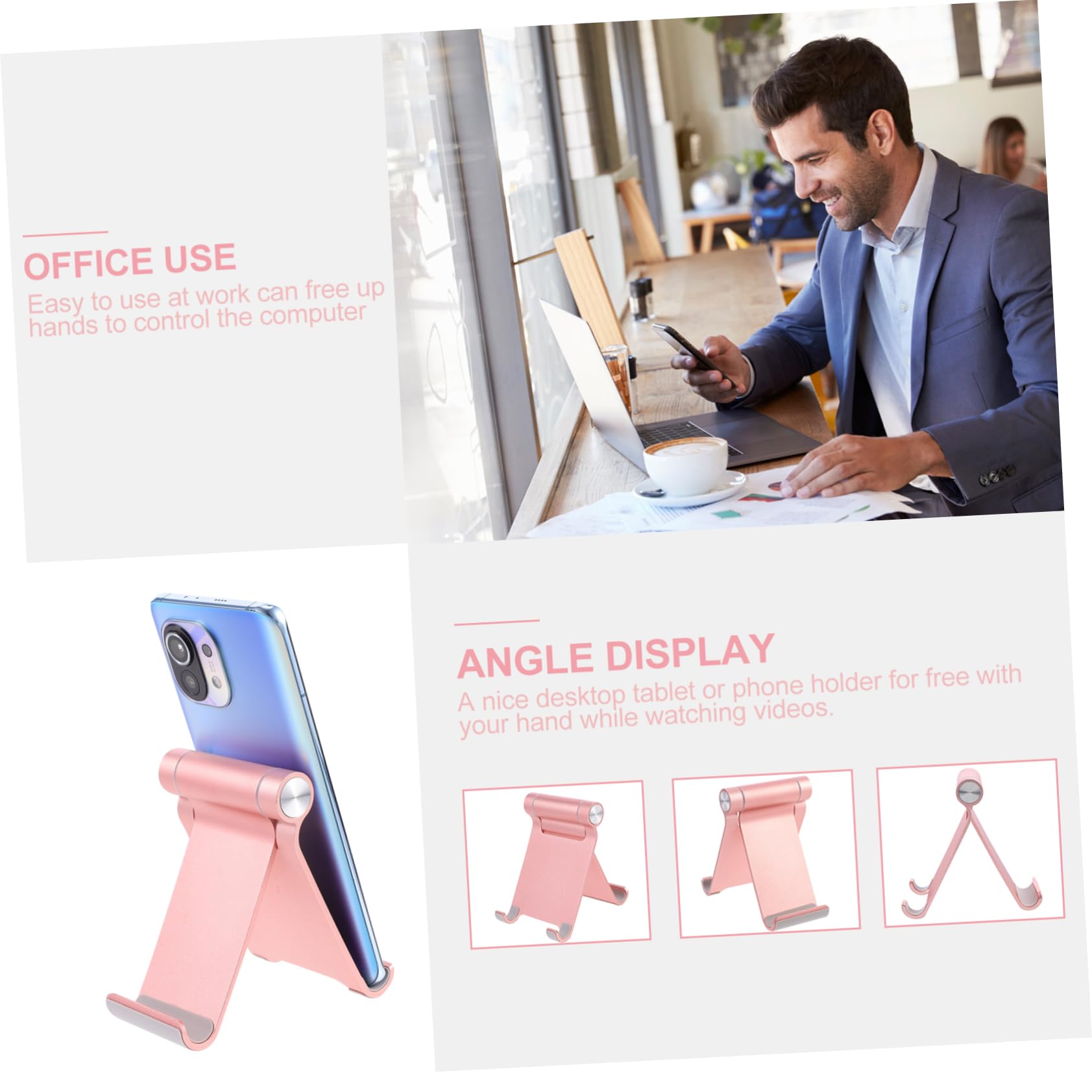 Amosfun Aluminum Alloy Foldable Phone Stand Holder for Desk - Adjustable Phone & Tablet Stand for iPhone, Samsung, iPad - Perfect for Office, Home, Watching Videos & Video Calls