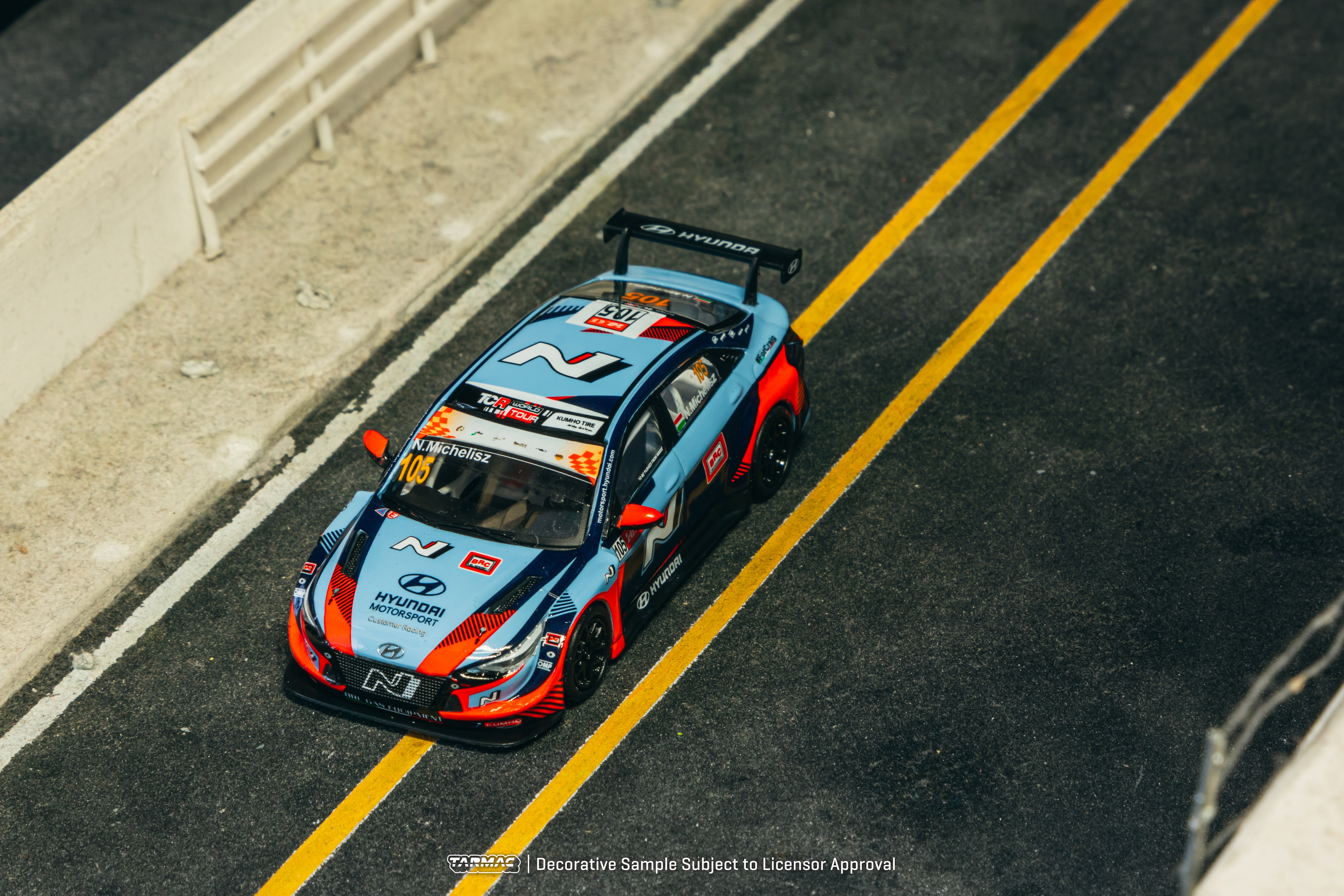 1/64 Scale Hyundai Elantra N TCR Diecast Model Car - 2023 TCR World Tour Macau GP Winner #105 (Hobby64) - Collectible Racing Car for Display & Gifts
