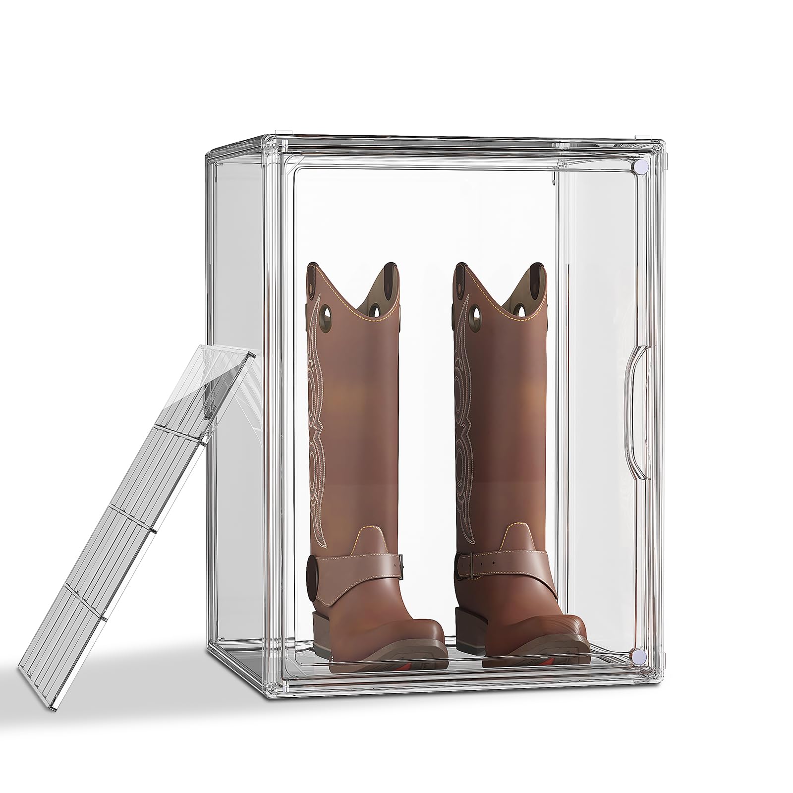 Clear Plastic Stackable Boot Organizer Box with Divider - Tall Boot Storage Solution for Closet & Underbed Organization - Acrylic Boot Holder for Knee-High & Winter Boots (1 Pack) - Perfect for Home, Dorm & Travel Shoe Storage