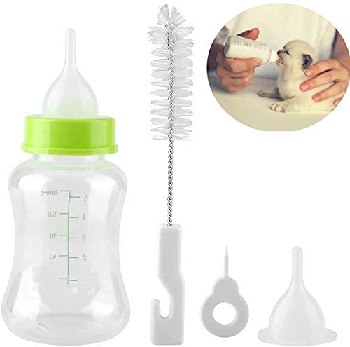 Puppy Milk Feeding Bottle Set - Nursing Kit for Newborn Dogs, Cats, Kittens & Rabbits with Nipple & Cleaning Brush - Essential Pet Care Supplies for Baby Animals (Pack of 1) - Perfect for Orphaned Pets, Weaning & Hand-Rearing