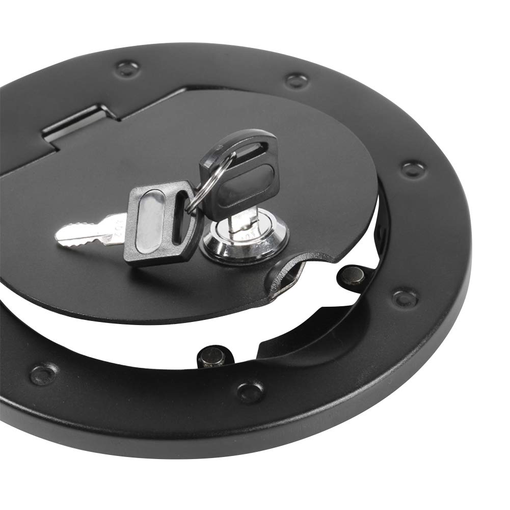 Locking Gas Cap Cover for Jeep Wrangler JK JKU 2007-2017 - Black Fuel Filler Tank Door Accessories (Fits Sport, Rubicon, Sahara Models) - Secure Anti-Theft Protection for Off-Road Adventures & Daily Commuting