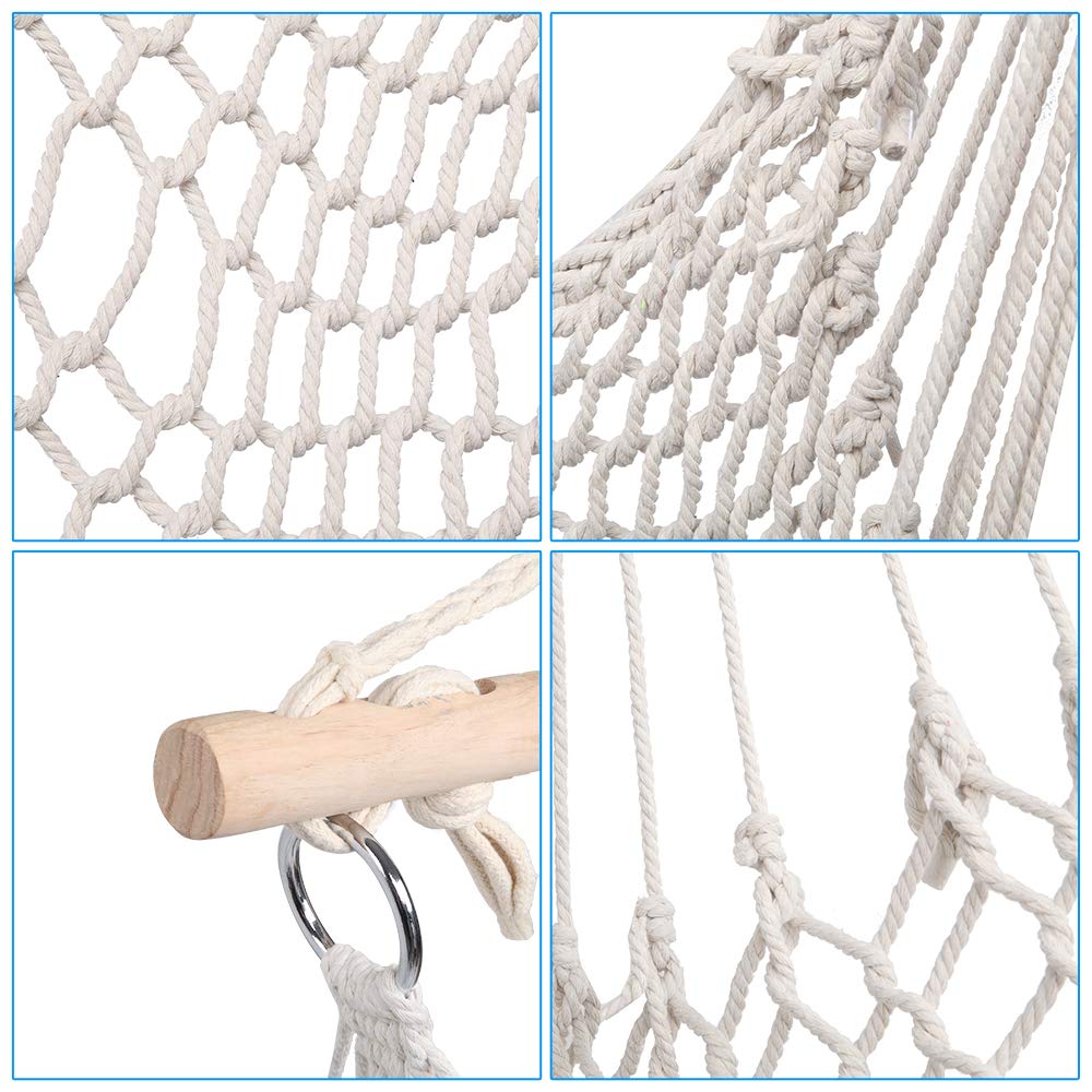 Comfortable Patio Hammock Chair - Outdoor Cotton Rope Swing Chair with Tassel in Beige | Perfect for Backyard, Garden, Porch & Balcony Relaxation