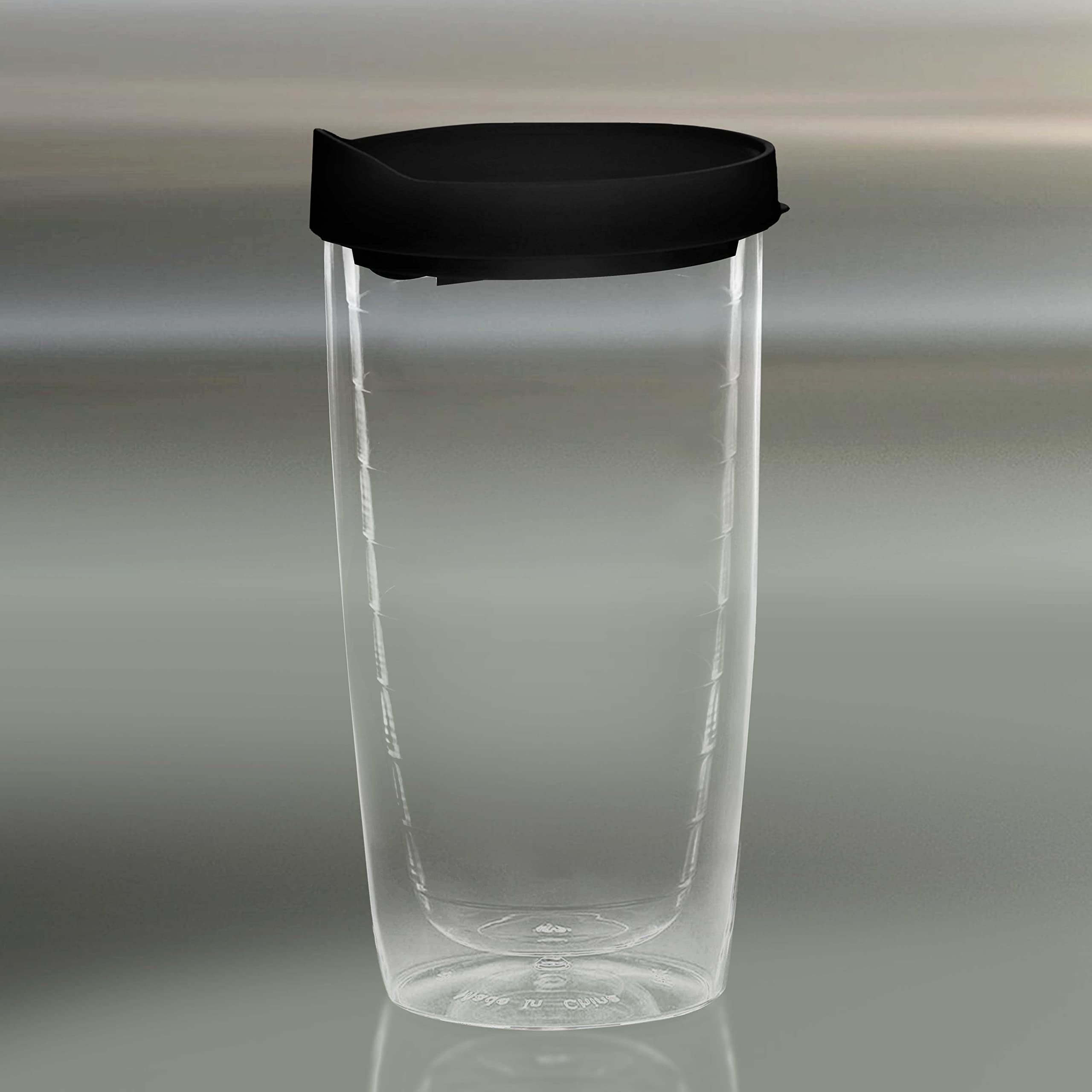 14 oz Double Wall Plastic Tumblers with Slide-Lock Lid - 6 Pack Insulated Travel Coffee Cups (Black) - Perfect for Hot/Cold Drinks On-The-Go, Office, Camping & Road Trips