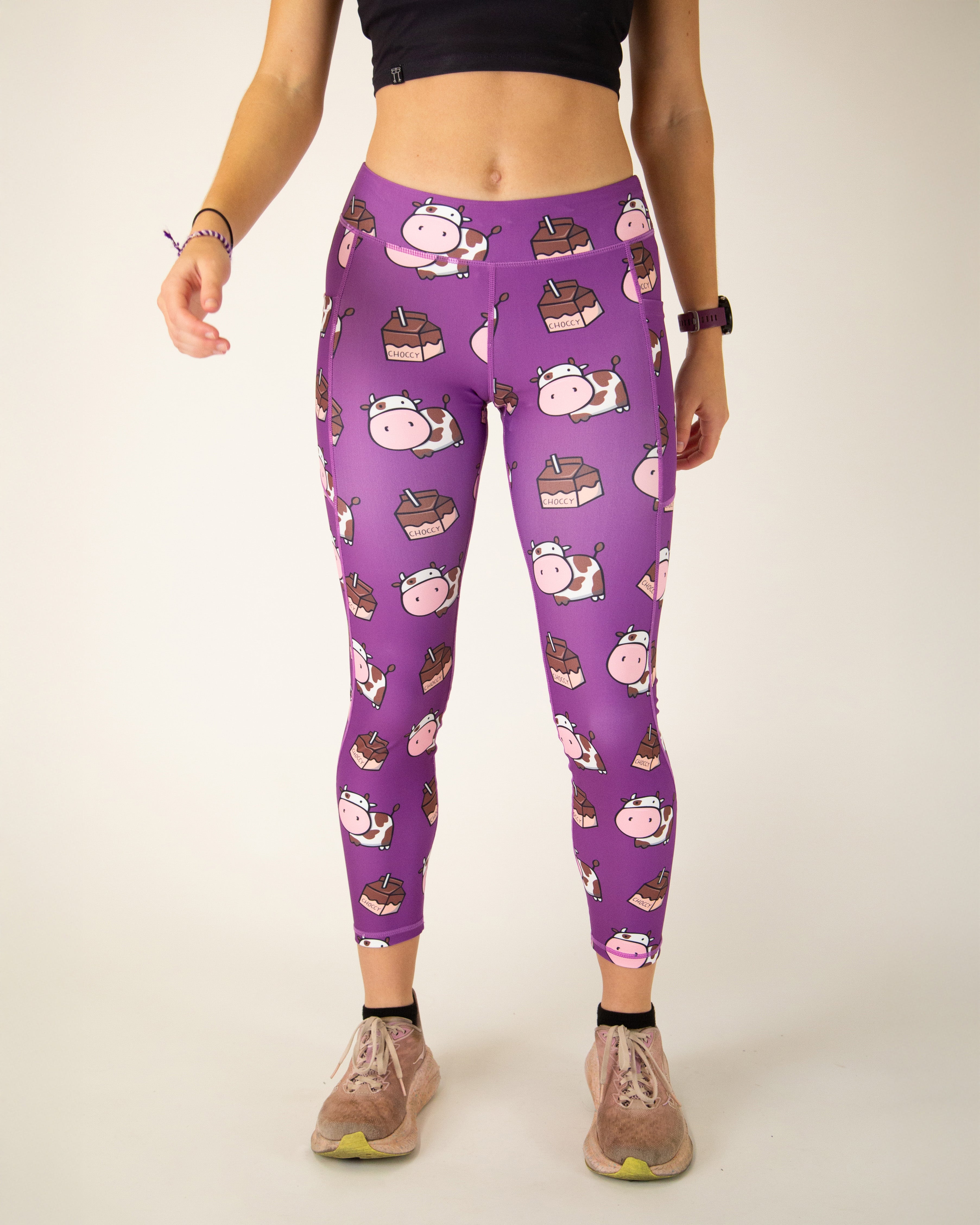 Women's High Waist Choccy Cows Print Yoga Leggings - Soft Stretchy Workout Pants for Running, Gym & Lounge Wear