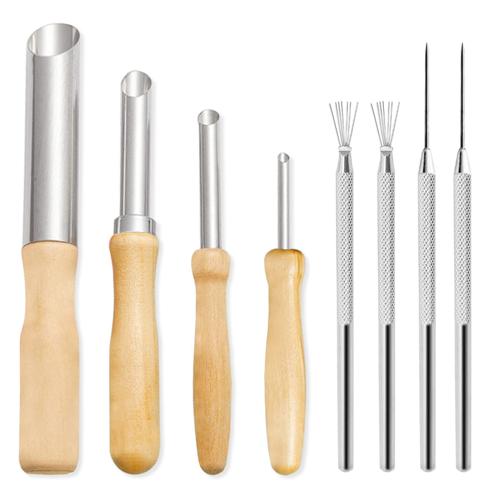 8 Pcs Pottery Clay Tools Set - LyfLux Wooden Circular Hole Cutters, Sculpting Needles, Scrapers & Feather Wire Texture Tools for Ceramics, Sculpture & DIY Art Projects - Perfect for Pottery Making, Clay Modeling & Handcrafting