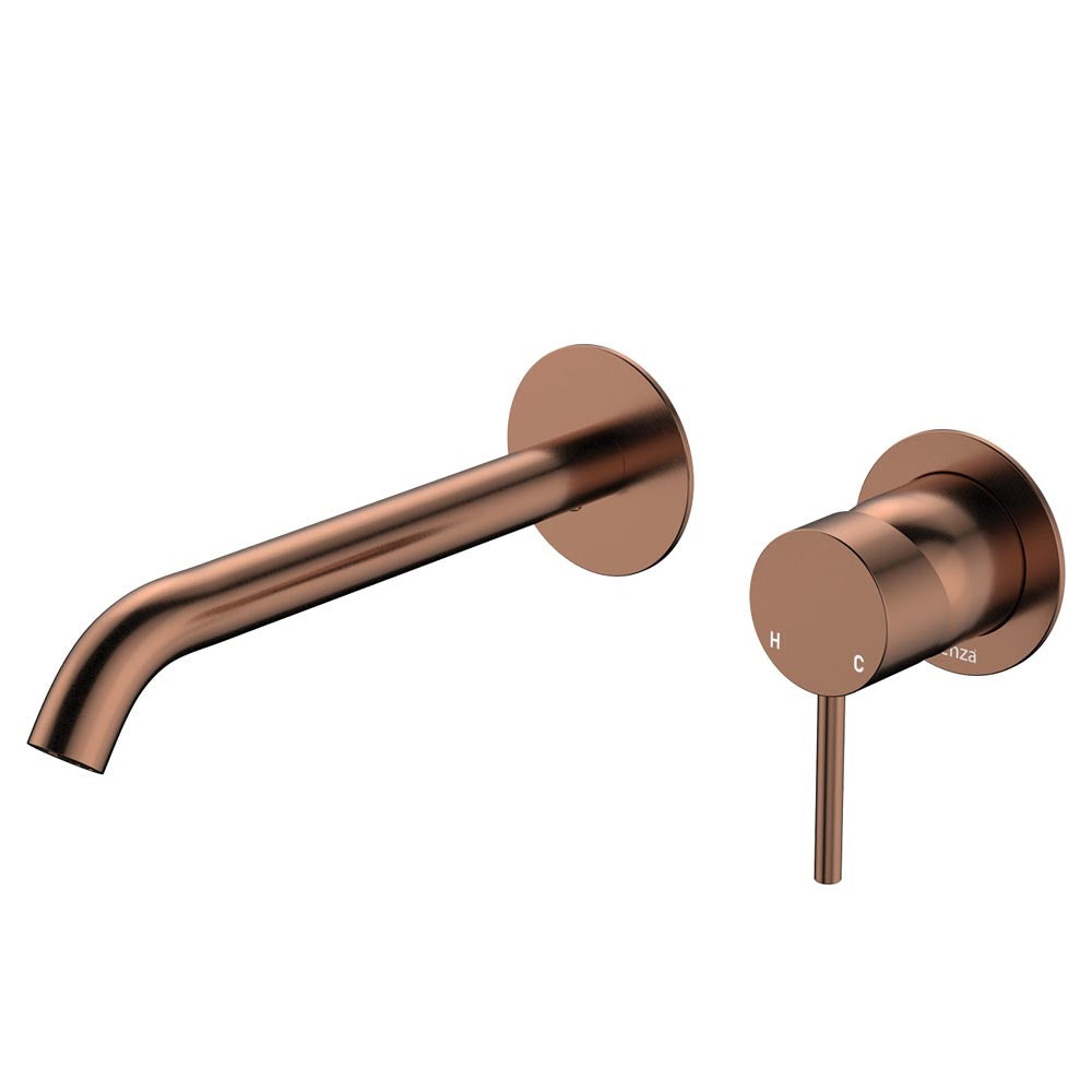 Fienza Kaya D228104CO 200mm Wall Mounted Basin and Bath Mixer Tap with Round Plate in Brushed Copper - Perfect for Modern Bathroom and Spa Decor