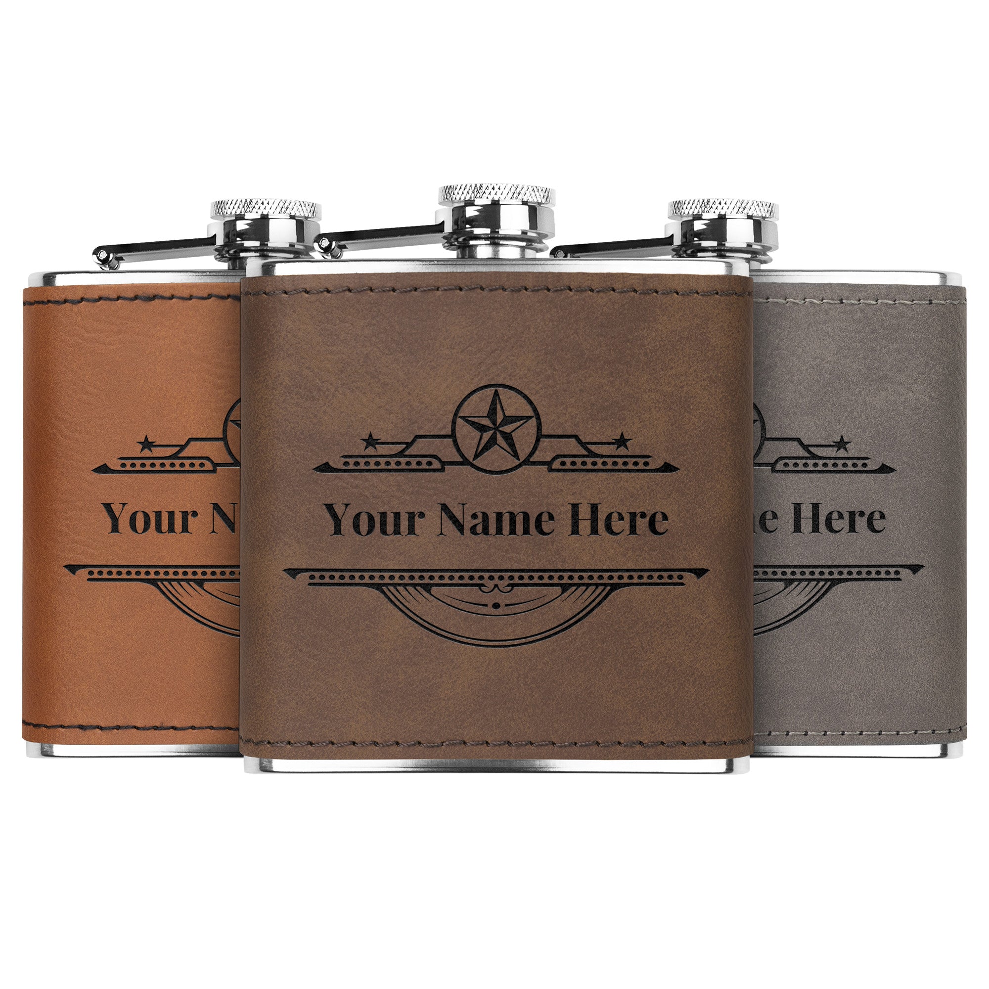Personalized Engraved Leather Flask with Name - Stainless Steel Western Style Whiskey Flask for Outdoor Camping, Hunting & Gifts