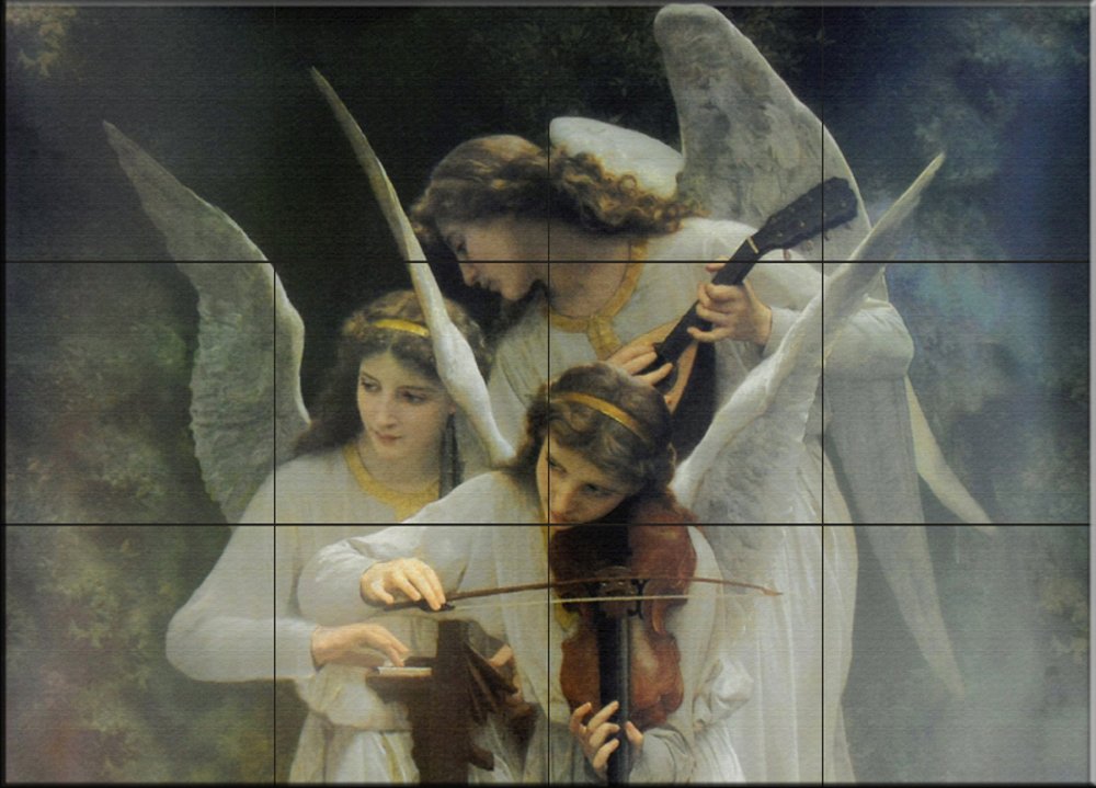Ceramic Backsplash Tile Mural - Angels Playing Violin by William Bouguereau - Religious Kitchen & Bathroom Decor - Perfect for Farmhouse, Cottage & Vintage Style Homes