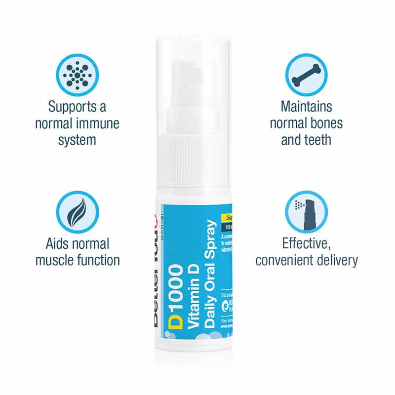 Better You D1000 Vitamin D Oral Spray - Boost Immunity & Bone Health - Perfect for Home, Travel & Daily Wellness