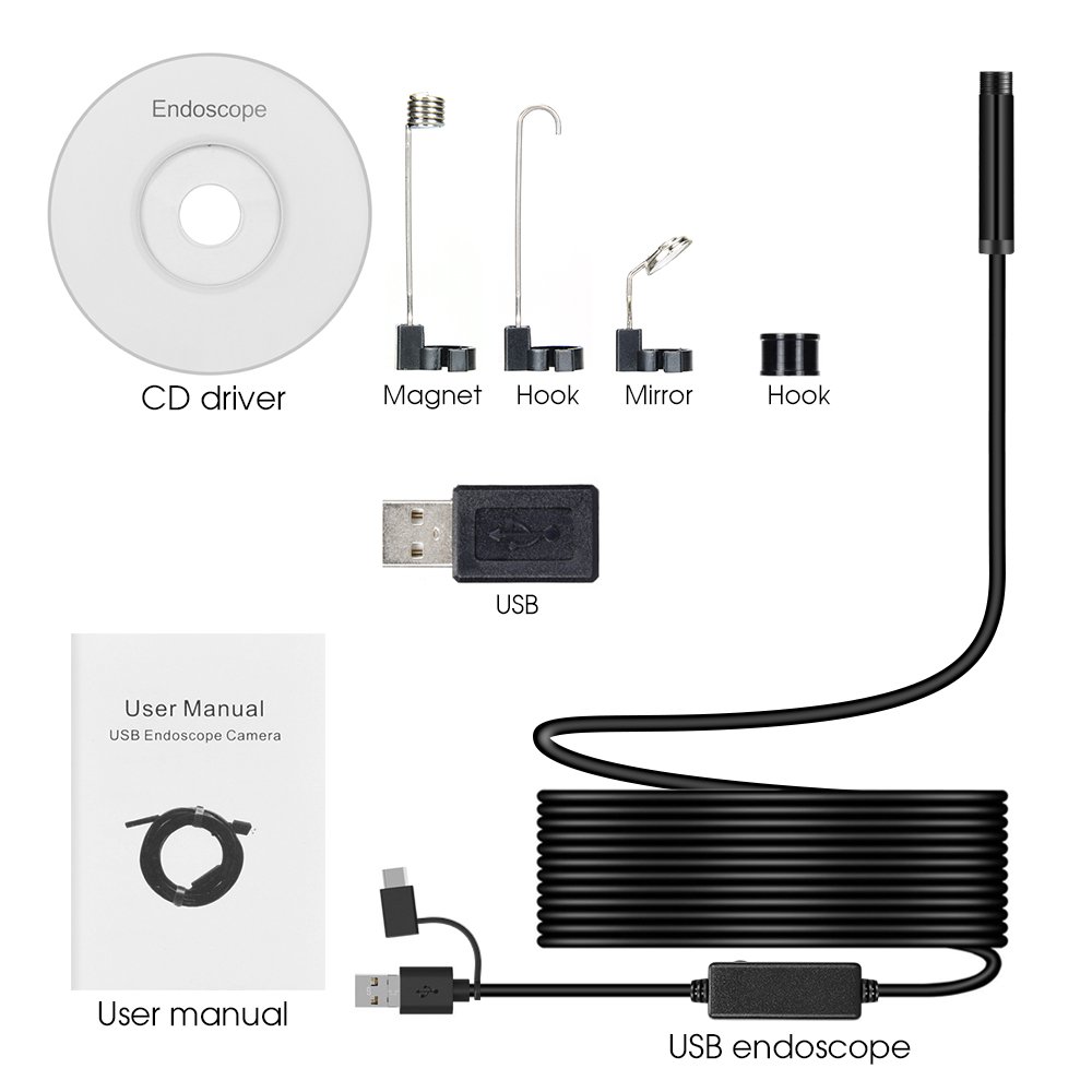 IHONG IH USB 5M-001 HD Video Endoscope Inspection Camera with 6 Adjustable LED Lights & Waterproof Cable - Perfect for Plumbing, Automotive Repair, and Home Inspection