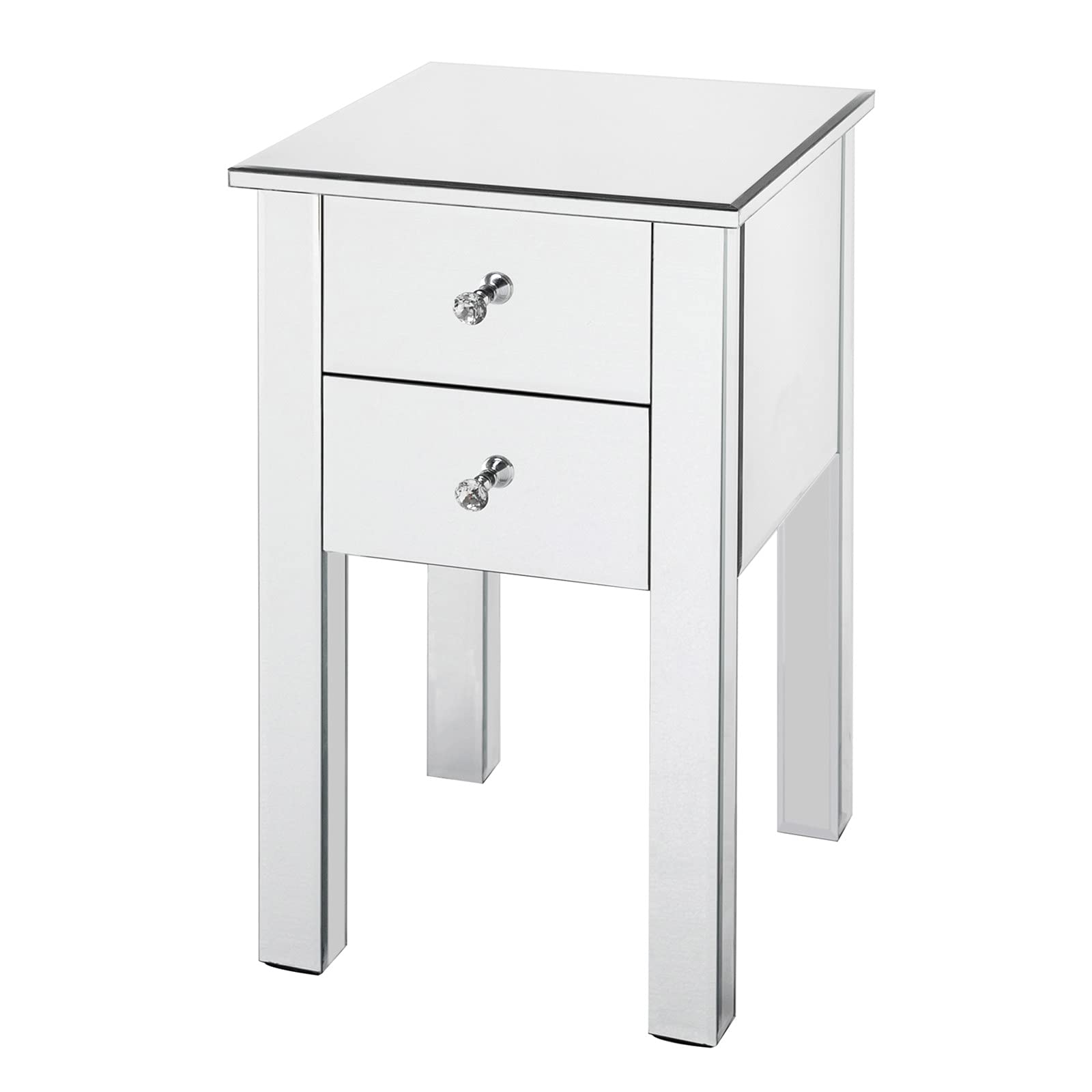 Modern & Contemporary Silver Mirrored 2-Drawer Nightstand Bedside Table - Perfect for Bedroom, Guest Room & Apartment Decor