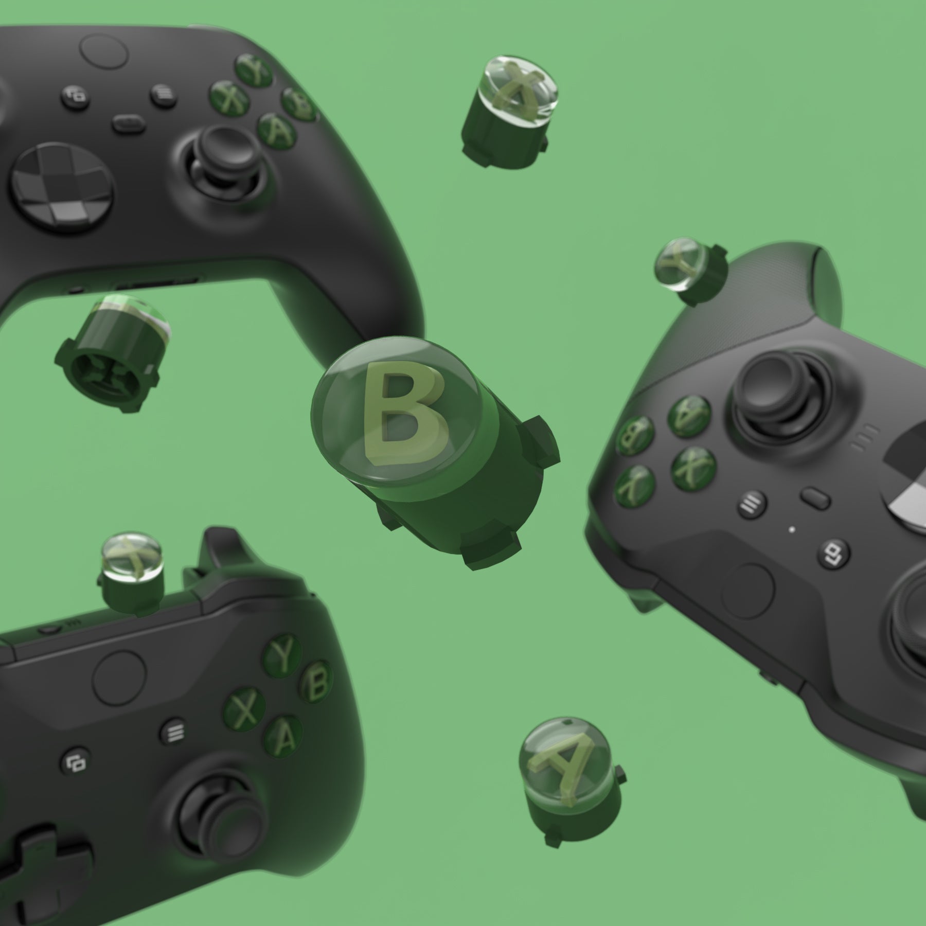 eXtremeRate Replacement ABXY Buttons for Xbox Series X/S, Xbox One S/X & Elite V1/V2 Controllers - Classic Symbols, Deep Pine Green/Clear/Bamboo Green - Perfect for Gaming, Custom Mods & Controller Repair