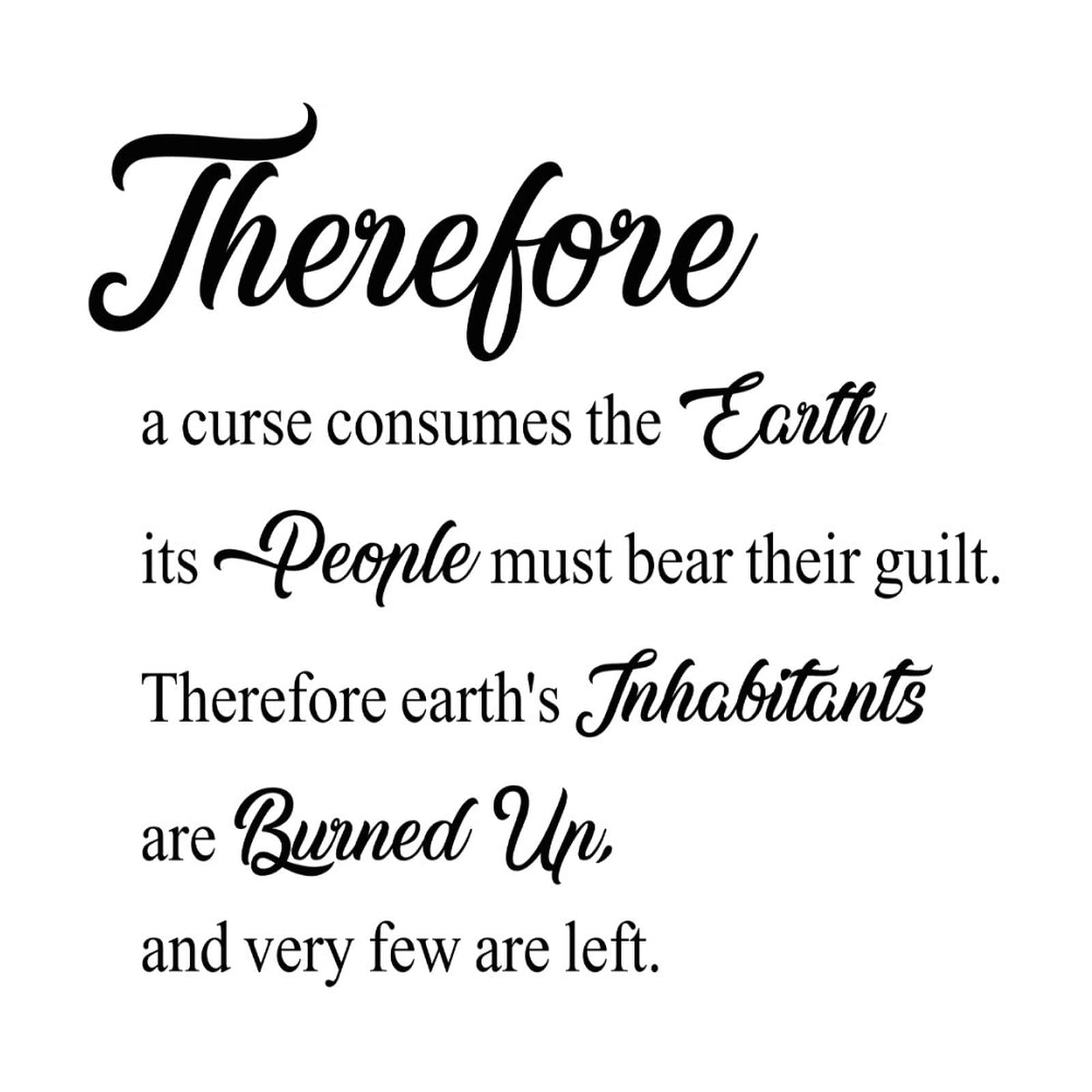 Vinyl Wall Quotes Stickers - 'Therefore A Curse Consumes The Earth' Inspirational Decals for Home, School, Teen Room & Car Decor - Perfect for Bedroom, Office & Classroom Wall Art