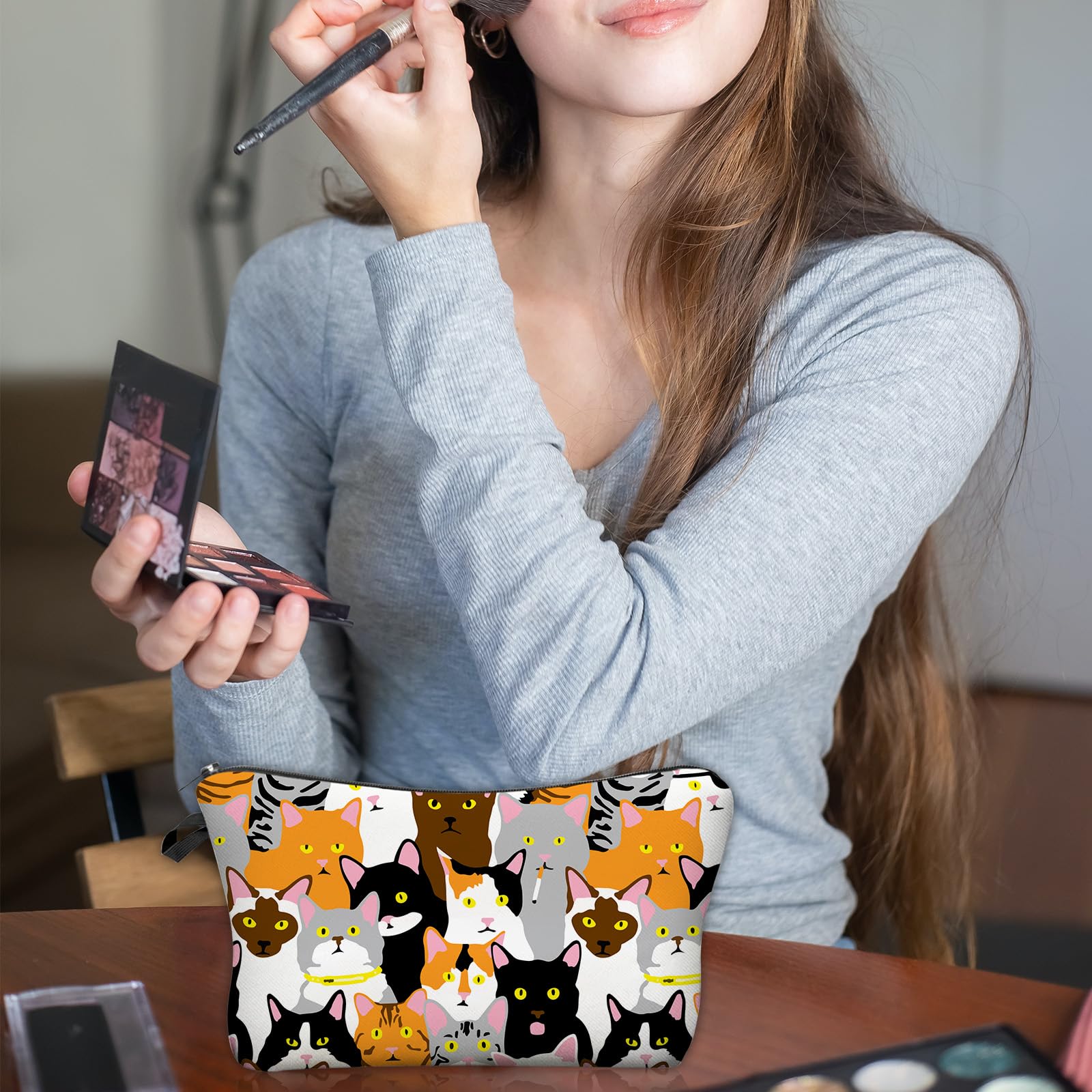 Stylish Small Cat Collage Makeup Bag for Women - Waterproof Cosmetic & Toiletry Travel Pouch - Perfect for Purse, Gym, Vacation & Daily Essentials Organization